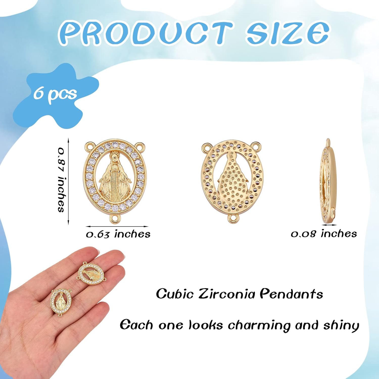6 Pieces Oval with Lady of Guadalupe Charm Links Pendant Rosary Centerpiece Charm 3 Loop Charm Connectors for Jewelry Making Crafts - Image 2