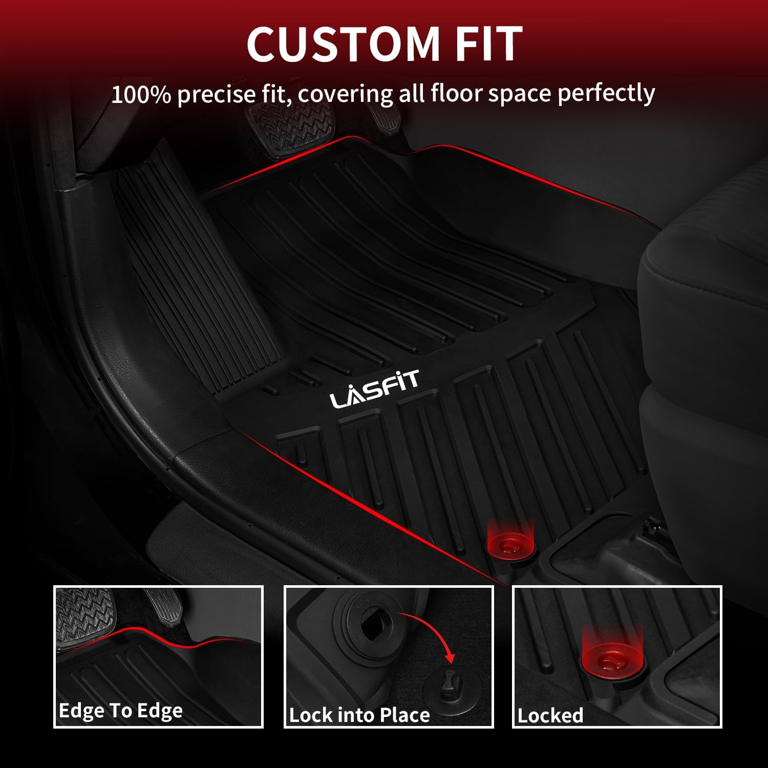 LASFIT Floor Mats for Toyota Highlander 2014-2019 (Not for Hybrid) All Weather Custom Fit Floor Liner for Highlander LE/XLE/SE/Limited/TPE Front and Rear 2 Row Car Mats,Black - Image 2
