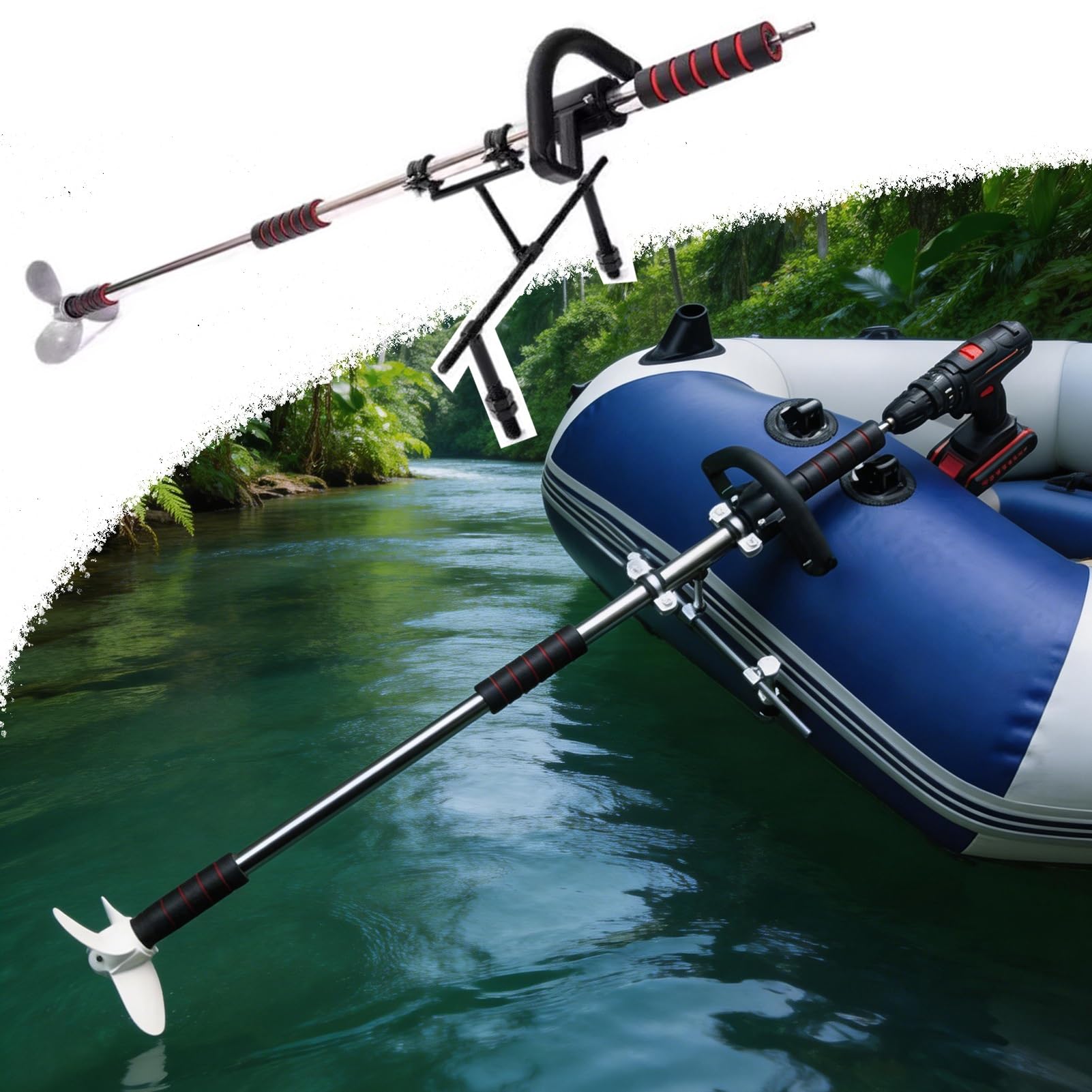 Drill Propeller Handheld Drill Powered Boat Propeller, Portable Emergency Kajak Paddle Trolling Motor Thruster, Cordless Boat Drive Spare Part for Power Drills with Bracket