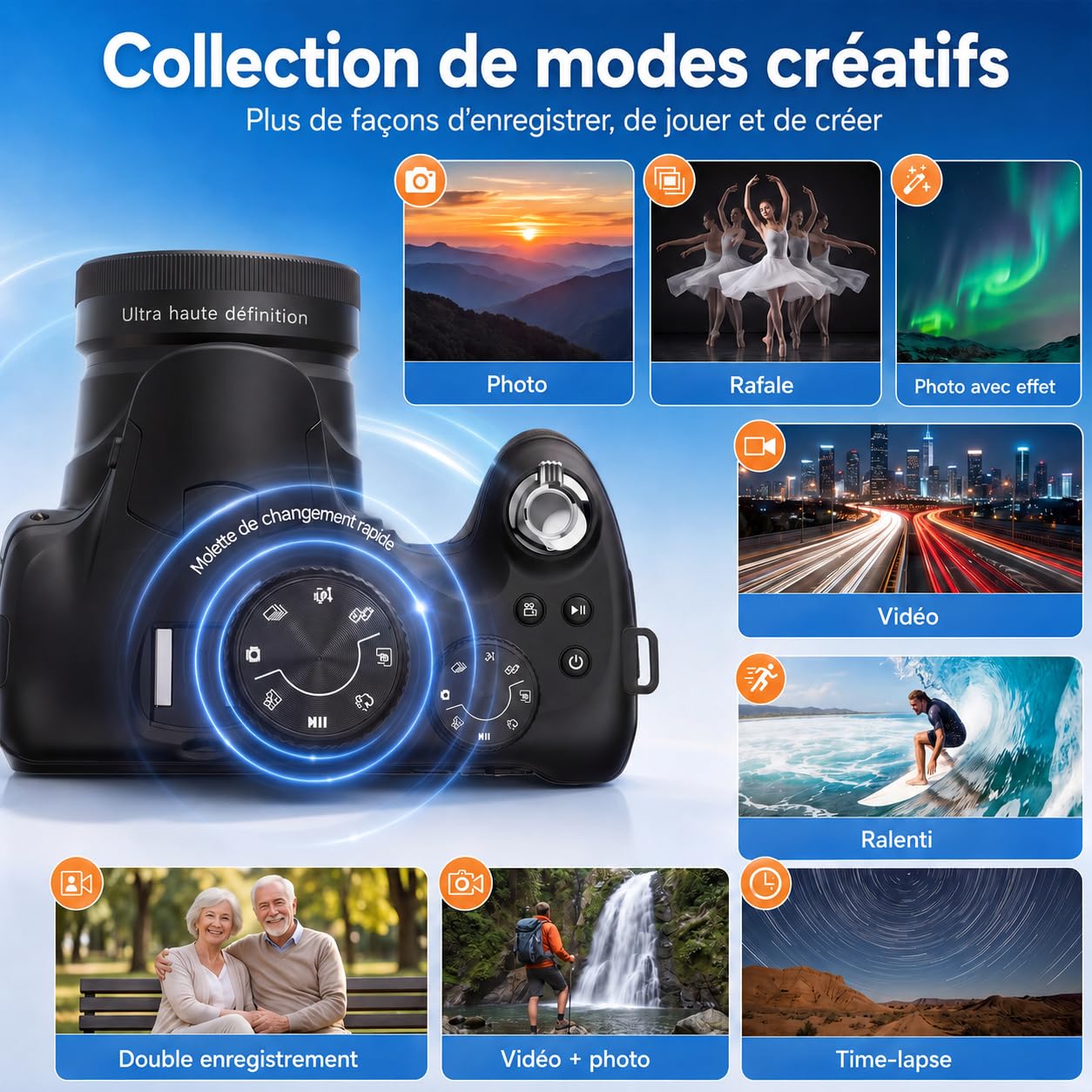 Cámara Digital 8K 75MP con WiFi Doble Lente Selfie para Vlogs Principiantes