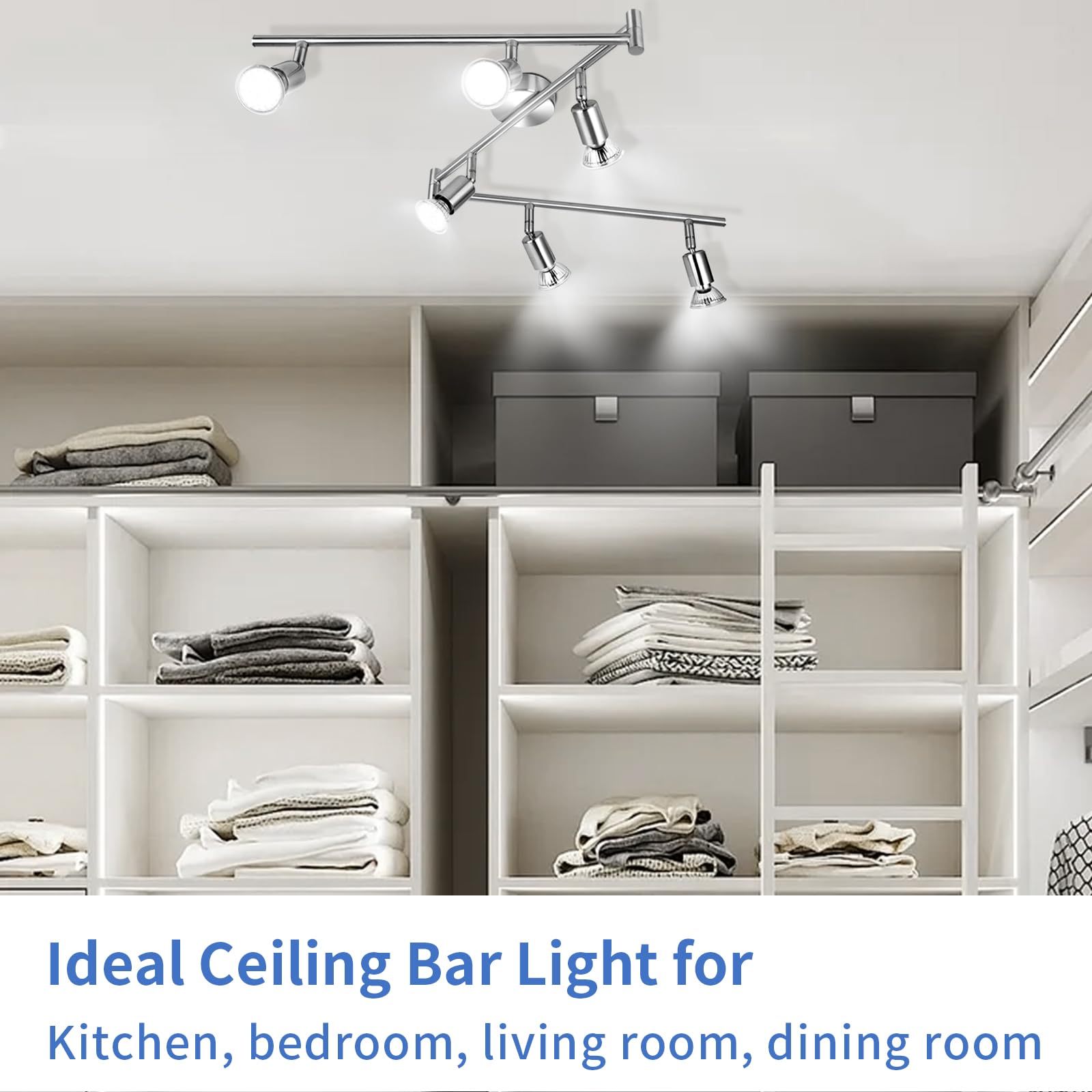 wowatt Plafonnier LED 6 Spots Nickel 6x 5W Ampoules GU10 6000K Blanc Froid | Barre Spot Orientable Plafond, Luminaires Plafonnier Pivotants, Rampe de Plafond Interieur pour Chambre Cuisine Salon Couloir