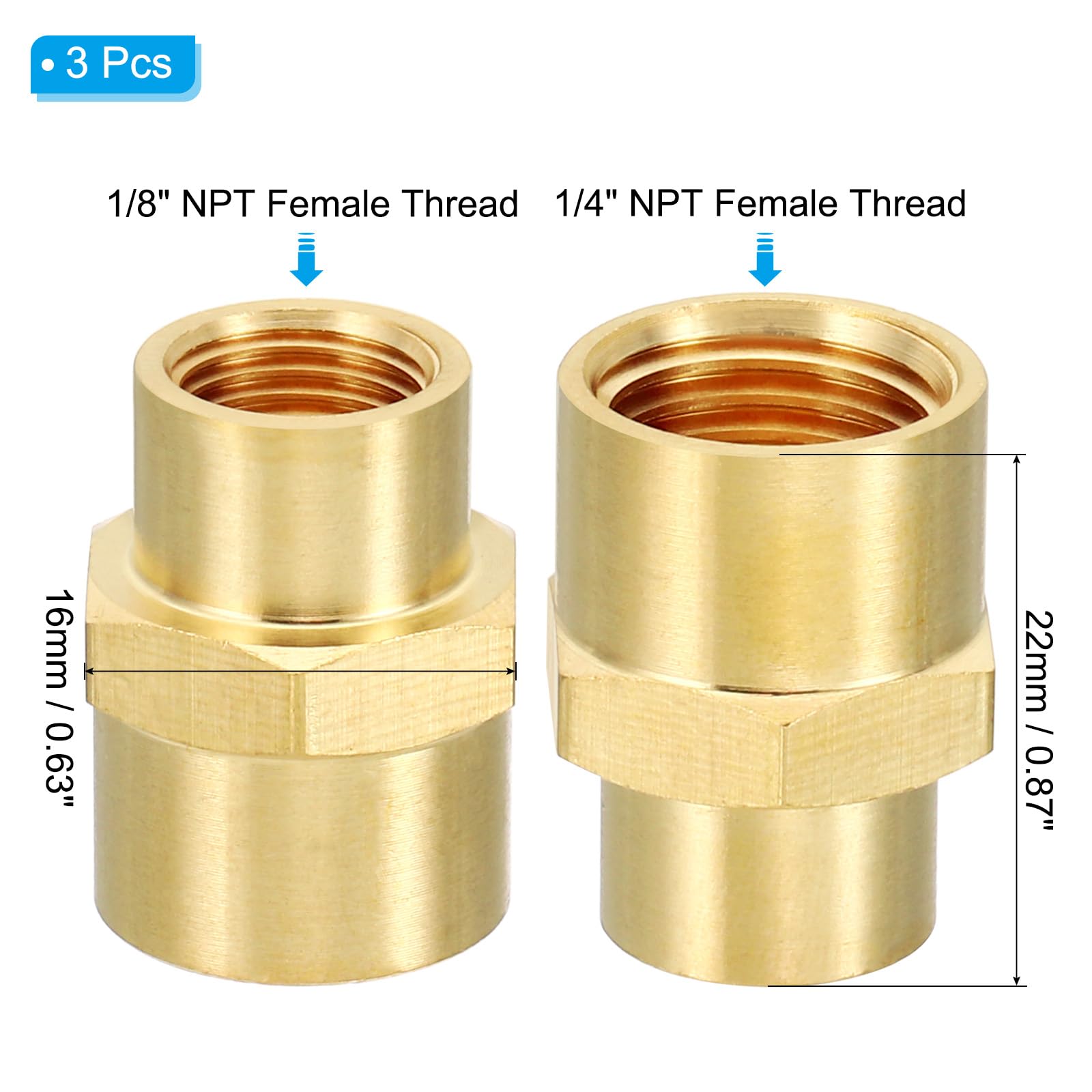 PATIKIL 4x Messing-NPT-Kupplung 3/4" – Innengewinde, Goldfarben, 33 Mm – Für Wasser, Öl, Kraftstoff & Duschen