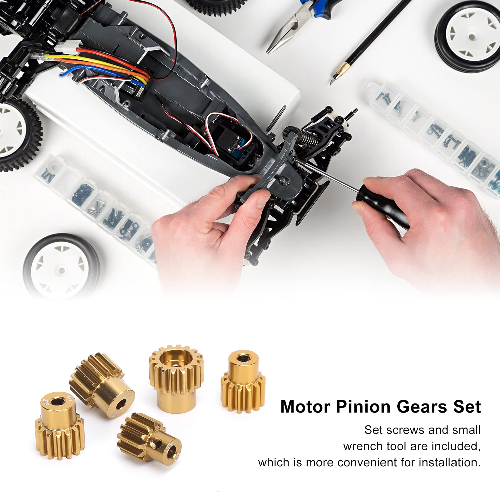 Set Pignone RC da 5 Pezzi 32P, 12T / 13T / 14T / 15T / 16T, Ingranaggio Motore Mini RC, Kit Pignone Albero da 3,175 Mm per Auto RC 1/10