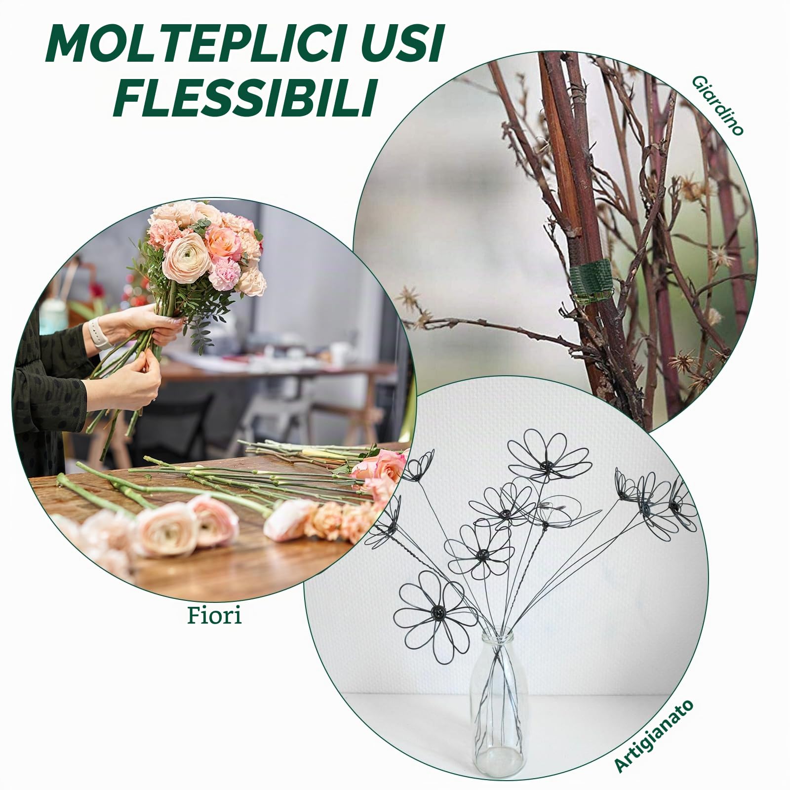Filo di Ferro Verde per Fiori Set 6 pezzi – 0,70 mm x 35 m Fili per Avvolgere Fiori, Filo Zincato Sottile per Bricolage e Giardinaggio su Rocchetto in Legno, per Fissare Piante, Fiori