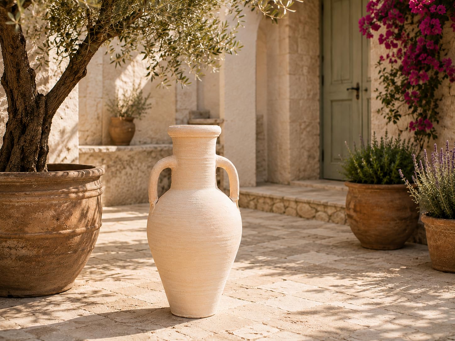 Amphore Terracotta XXL 60 cm Handgefertigt Unikat aus Tunesien – Bauchige Mediterrane Vase für Garten, Terrasse und Wohnraum