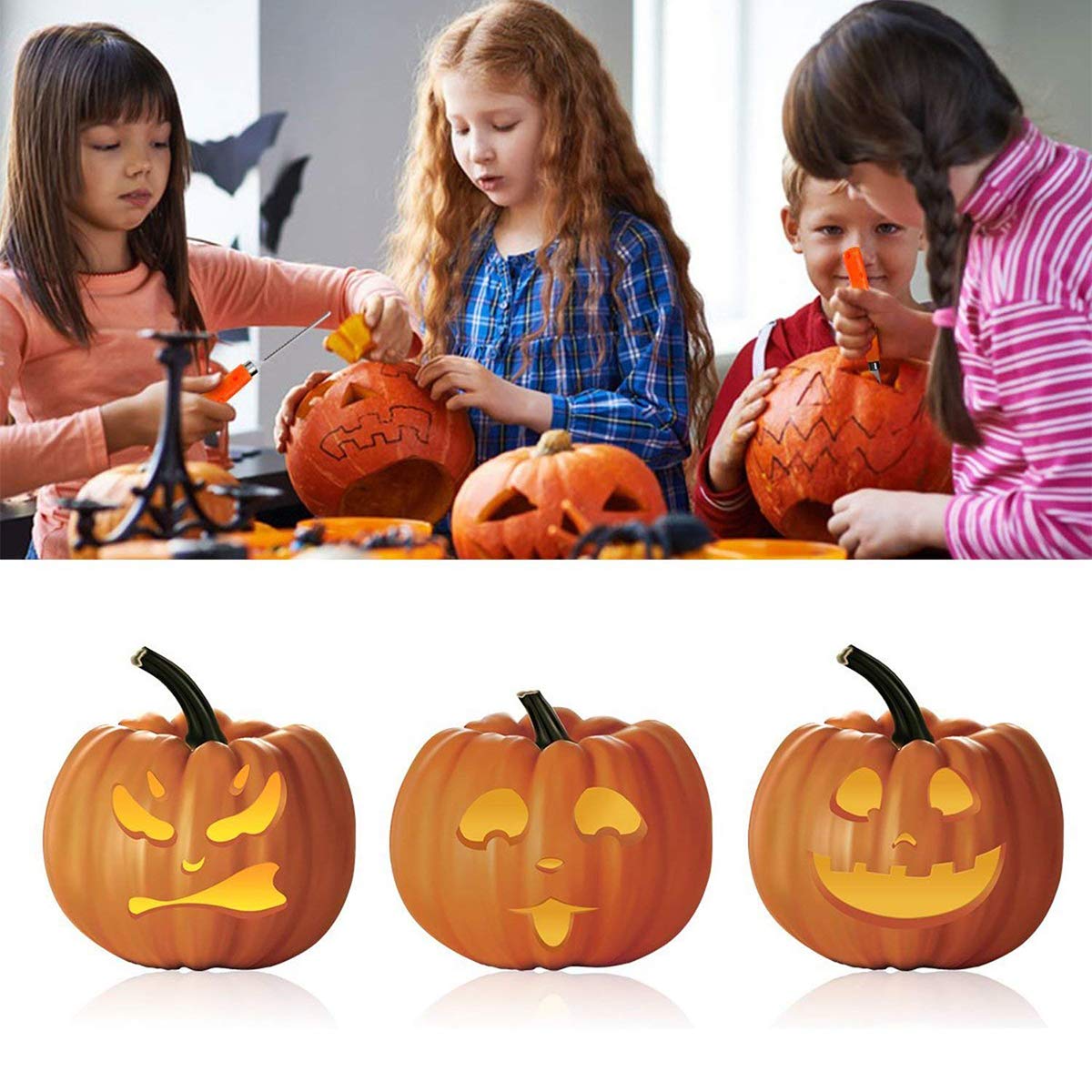 Meetory 13 stuks Halloween pompoen-snijset, Halloween decoratie pompoen snijgereedschap, roestvrij stalen pompoen-snijset met sjablonen, doe-het-zelf pompoen snijset voor kinderen en familie Meetory 13 stuks Halloween pompoen-snijset, Halloween decoratie pompoen snijgereedschap, roestvrij stalen pompoen-snijset met sjablonen, doe-het-zelf pompoen snijset voor kinderen en familie