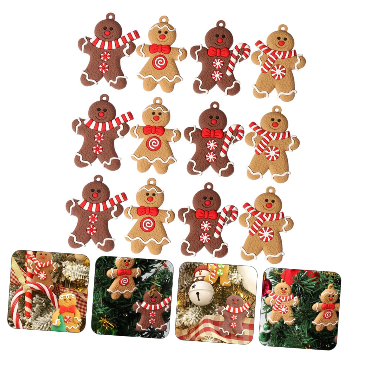 Cabilock 24 Piezas Adornos Colgantes para Árbol de Navidad PVC con Diseño de Hombre de Jengibre para Decoración Festiva