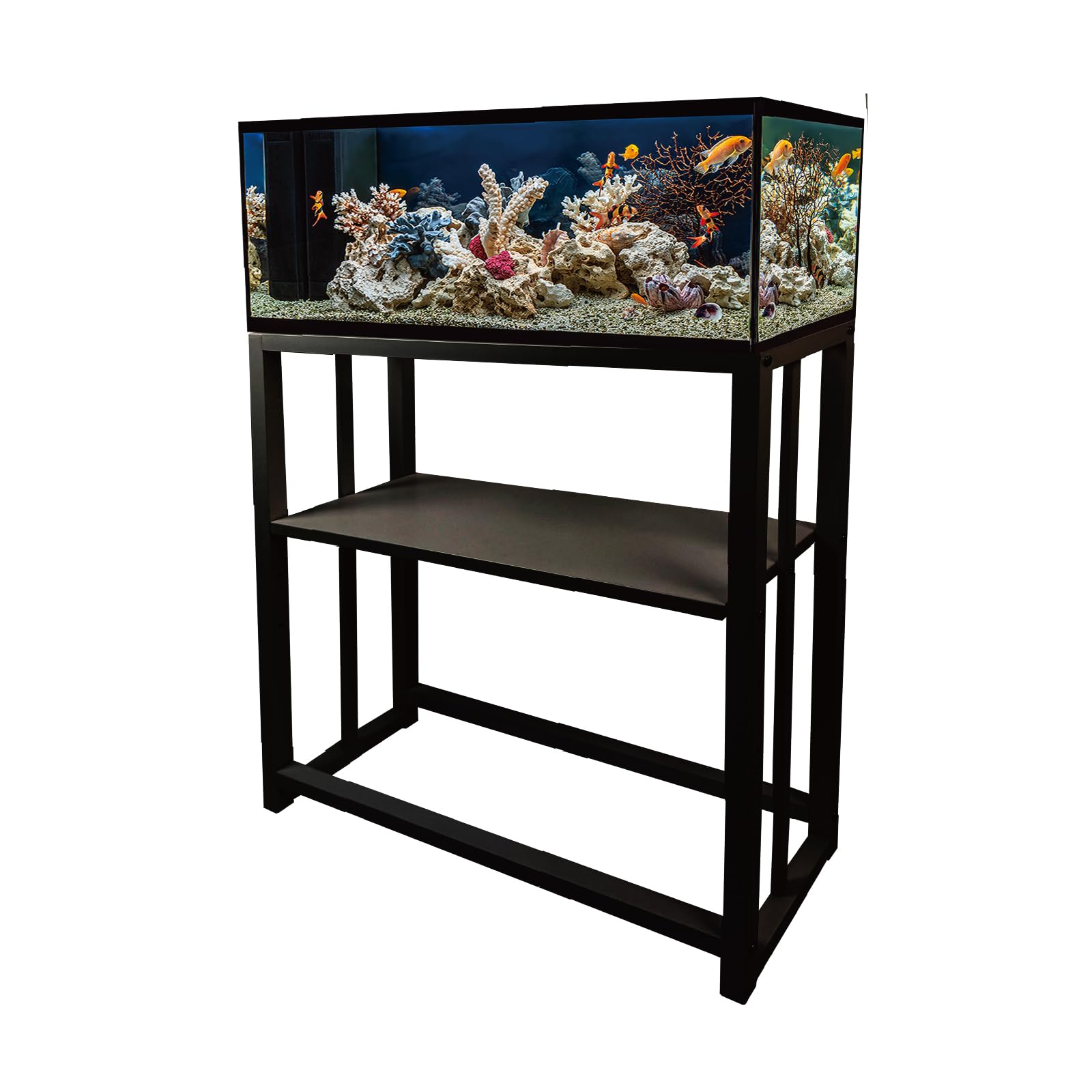 Fish Tank Stand,10 Gallon Heavy Duty Metal Aquarium Stands, Reptile Tank, Turtle Tank, Breeder Tank Stand, 220LBS Capacity Terrarium Stand Rack with 2-Tier Storage Shelves (Black, 24.8"x9.2"x30")