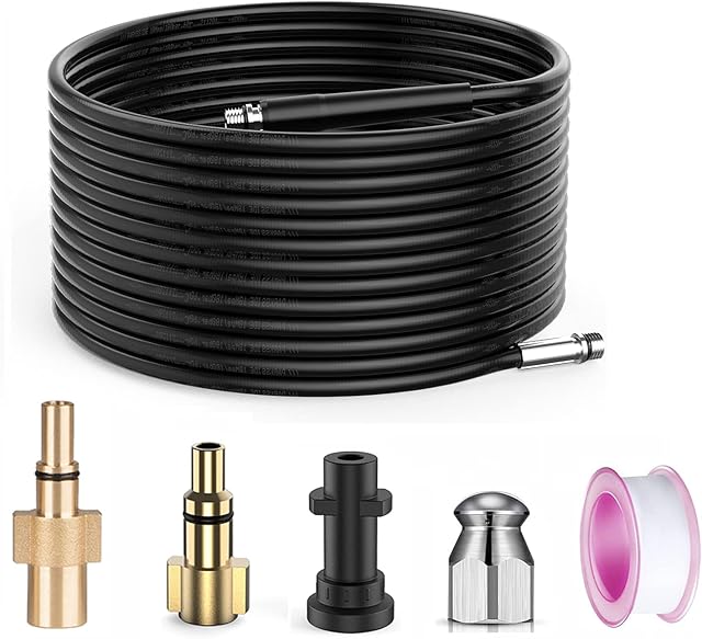 Stone Banks 10 m Pressure Washer Drain Pipe Hose Cleaning Kit Replacement for Karcher K2-K7, Bosch, Lavor, Pipe and Drain Cleaning Kit with Jet Nozzle 180Bar