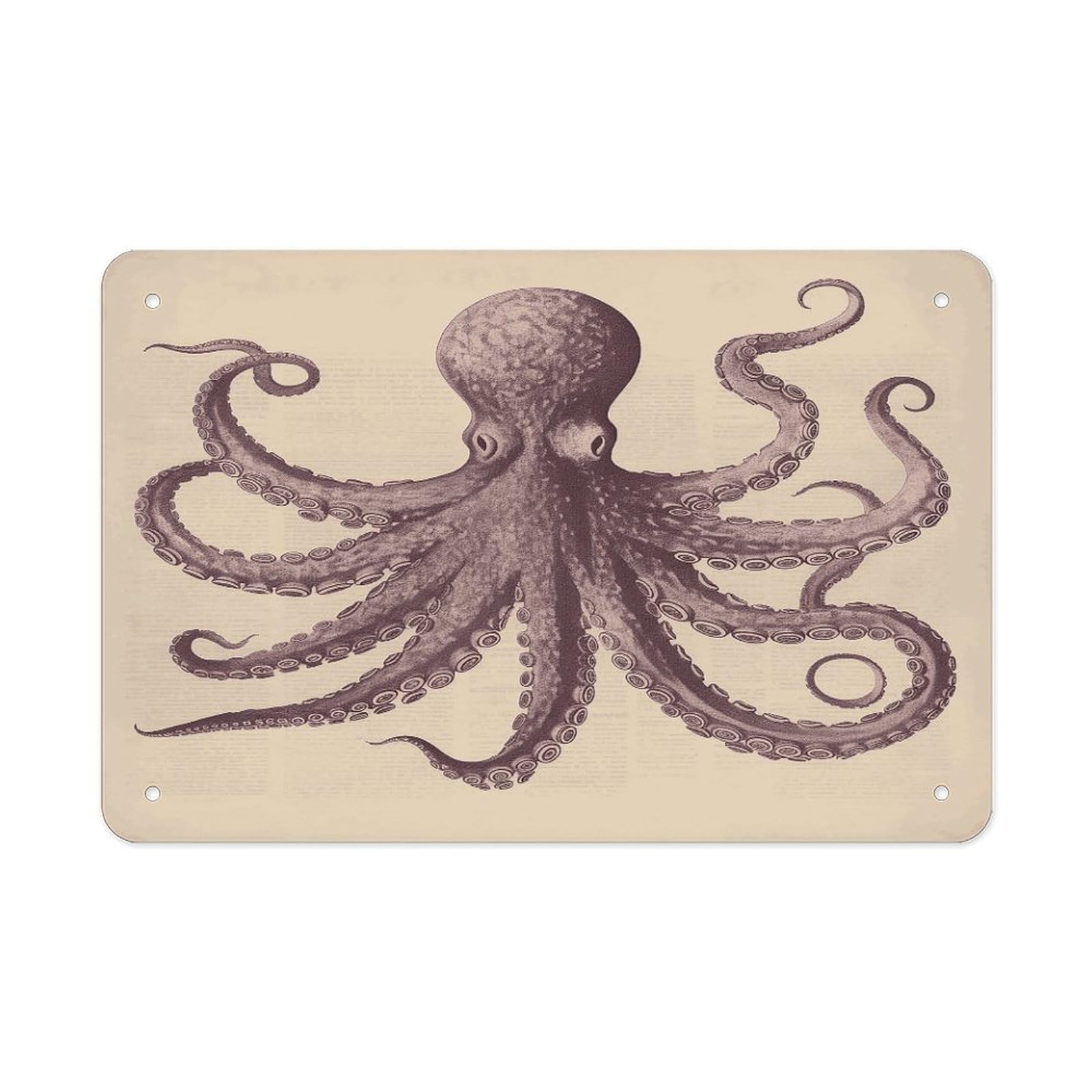 LDGSUPH Vintage Octopus Metal Tin Sign Wall Art Prints Folded Edge Iron Sheet Painting with Holes for Wall Prints Decorative Picture Metal Signboard Decor Painting Wall Decor