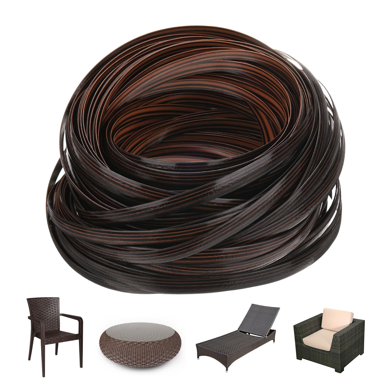 M METERXITY Wicker Repair Kit, 100Ft Plastic Flat Rattan Replacement Supplies Material for Patio Furniture Repair/Basket Making/Chair Weaving, Synthetic Woven Rattan [Striped Black]