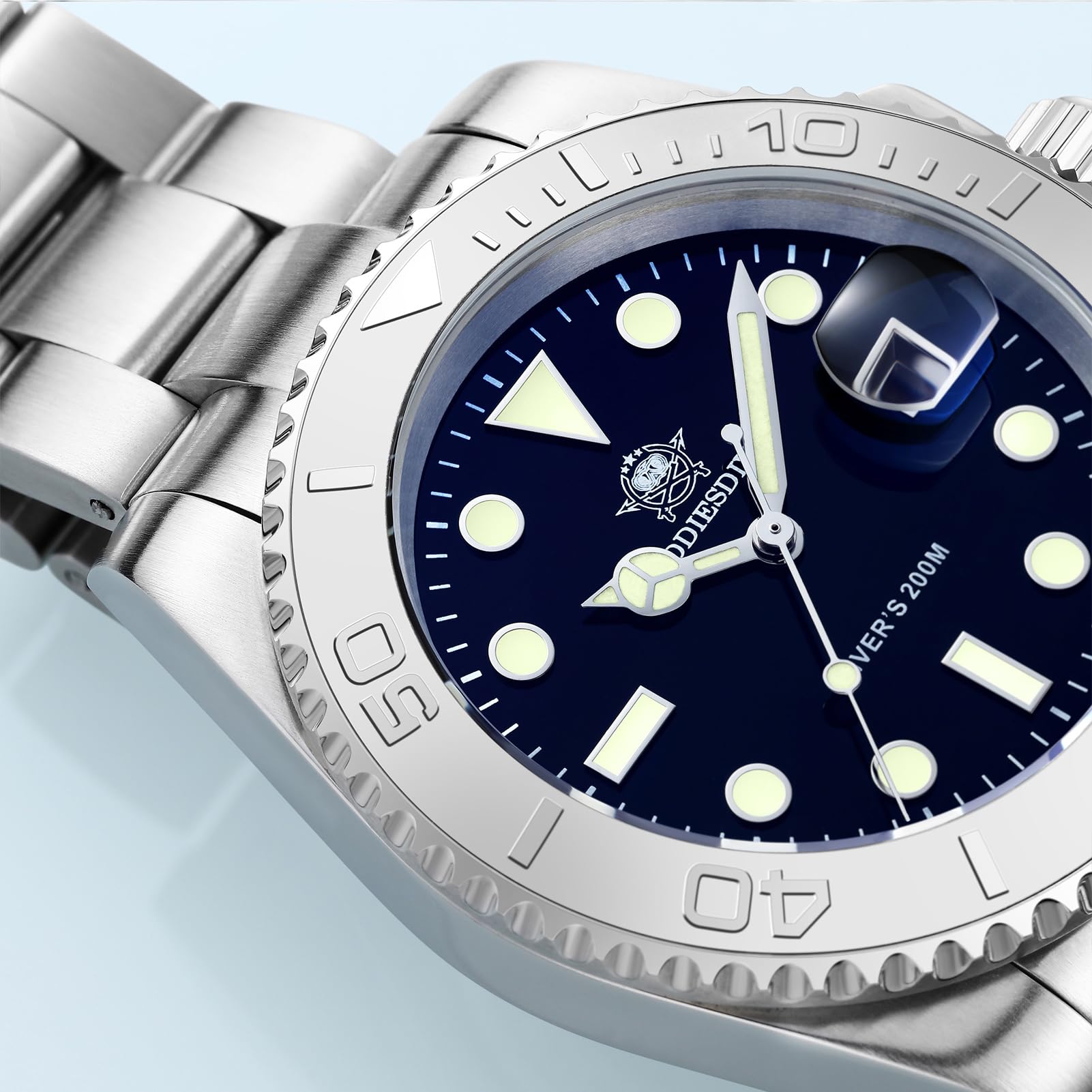 ADDIESDIVE ADDIEDIVE Orologio Quarzo Acciaio Diver Orologi Uomini 41mm Quadrante Nero Impermeabile 200M Lunetta Argentata Nero