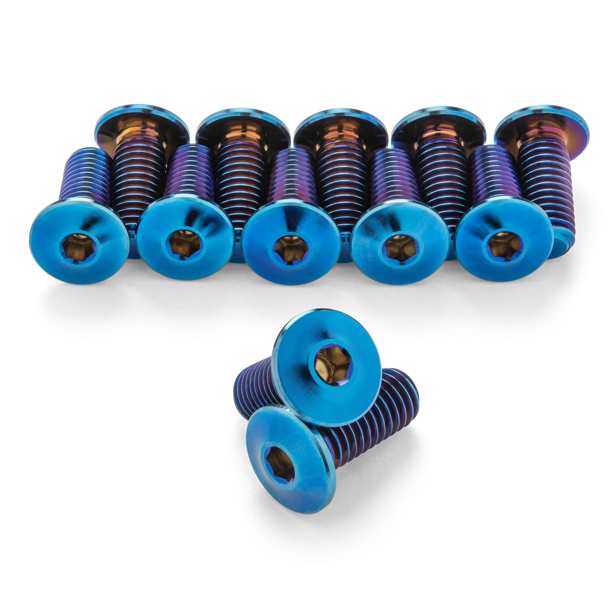 Terske Ultra-Low Profile Superlight Titanium Bottle Cage Bolts (Burnt Blue, 12-Pack)