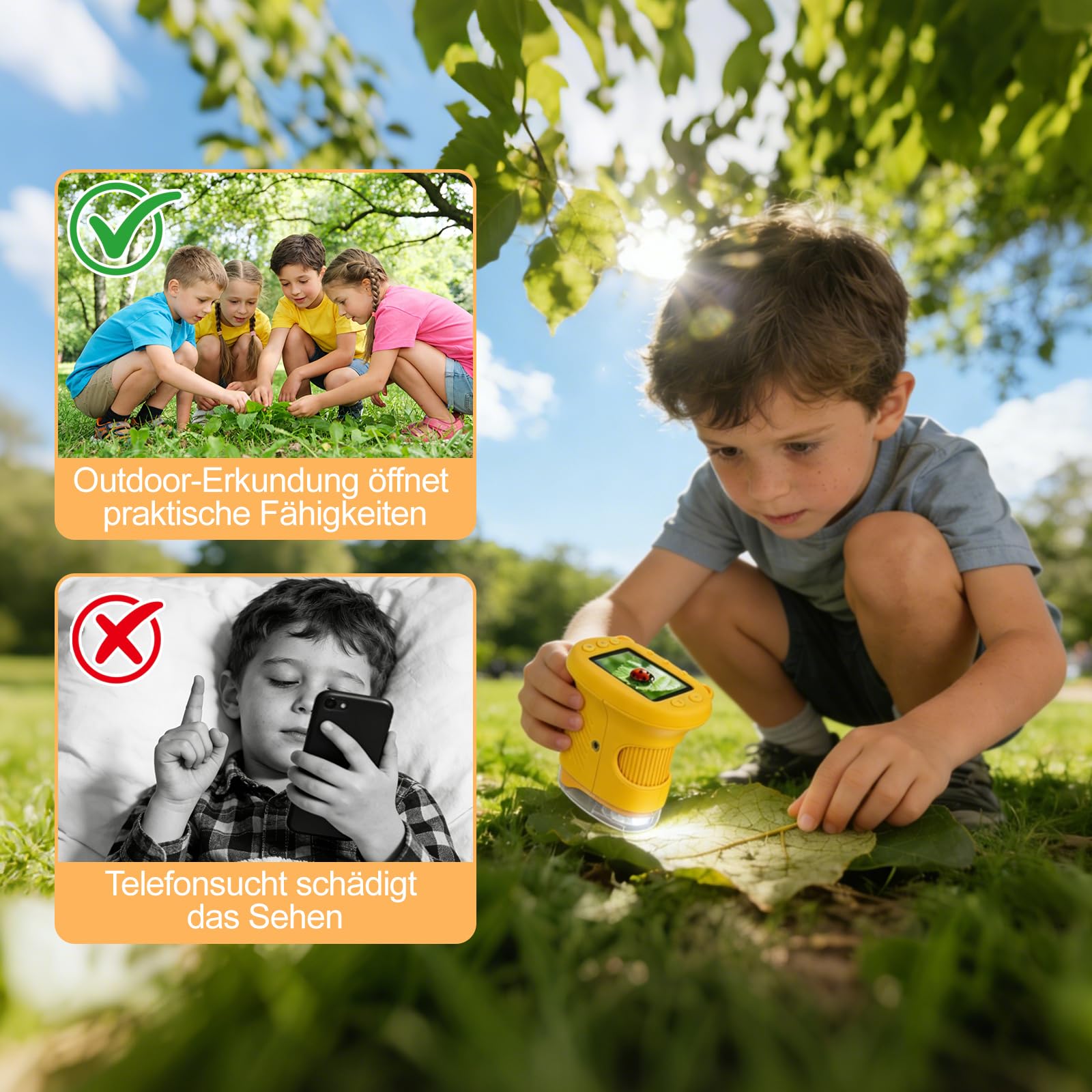 1000x Mikroskop für Kinder Handheld Digitales, Kinder Mikroskop mit 2,0'' IPS Bildschirm, Tragbares Mini Mikroskop für Outdoor Entdeckung, STEM Lernspielzeug, Geschenk für Jungen und Mädchen 4–12