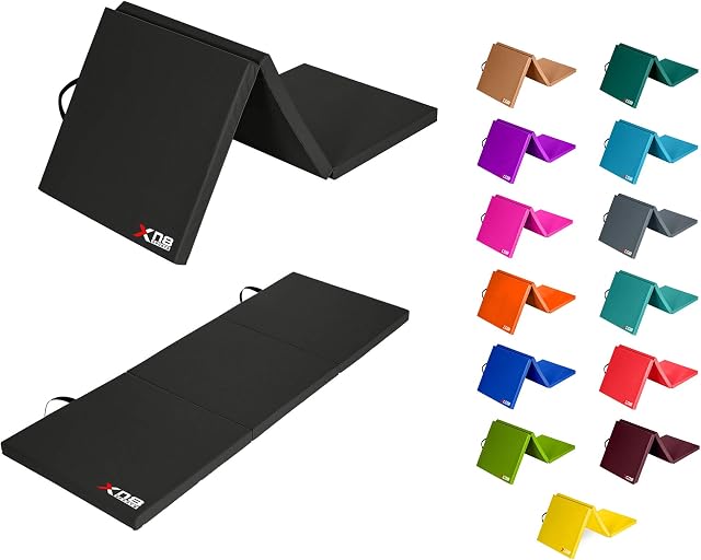 Xn8 Tri-Fold Gymnastics Mat with Carrying Handles Non Slip PU Leather Soft 6cm Thick Folding Gym Mat for Home Fitness Workout Exercise Yoga Pilates