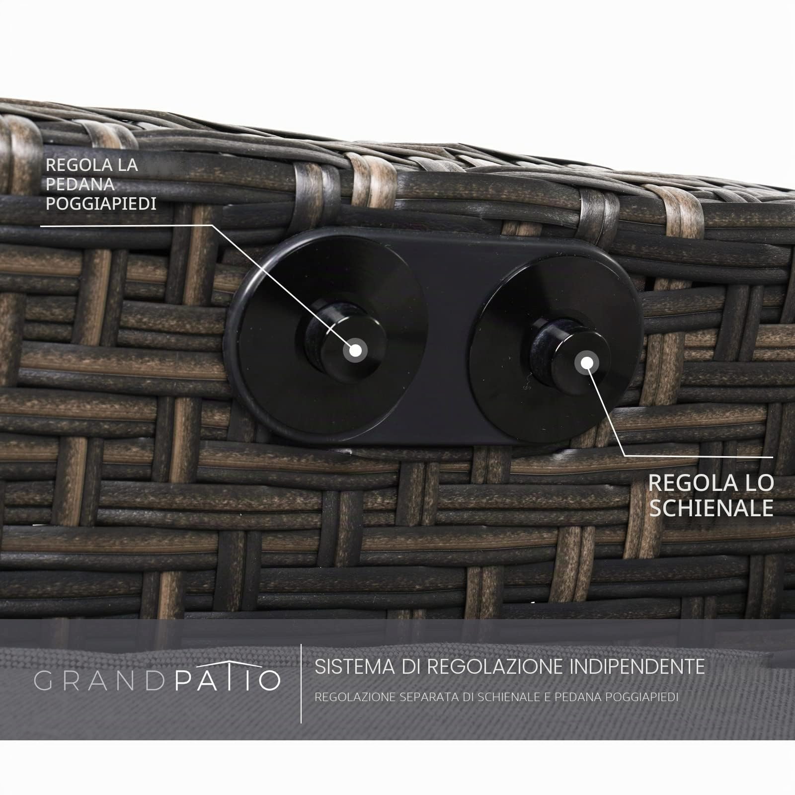 Grand patio Sedia a sdraio con cuscino, schienale regolabile, in rattan, per interni, uso esterno (vimini marrone chiaro, cuscino beige) (Regolazione indipendente, Grigio scuro)