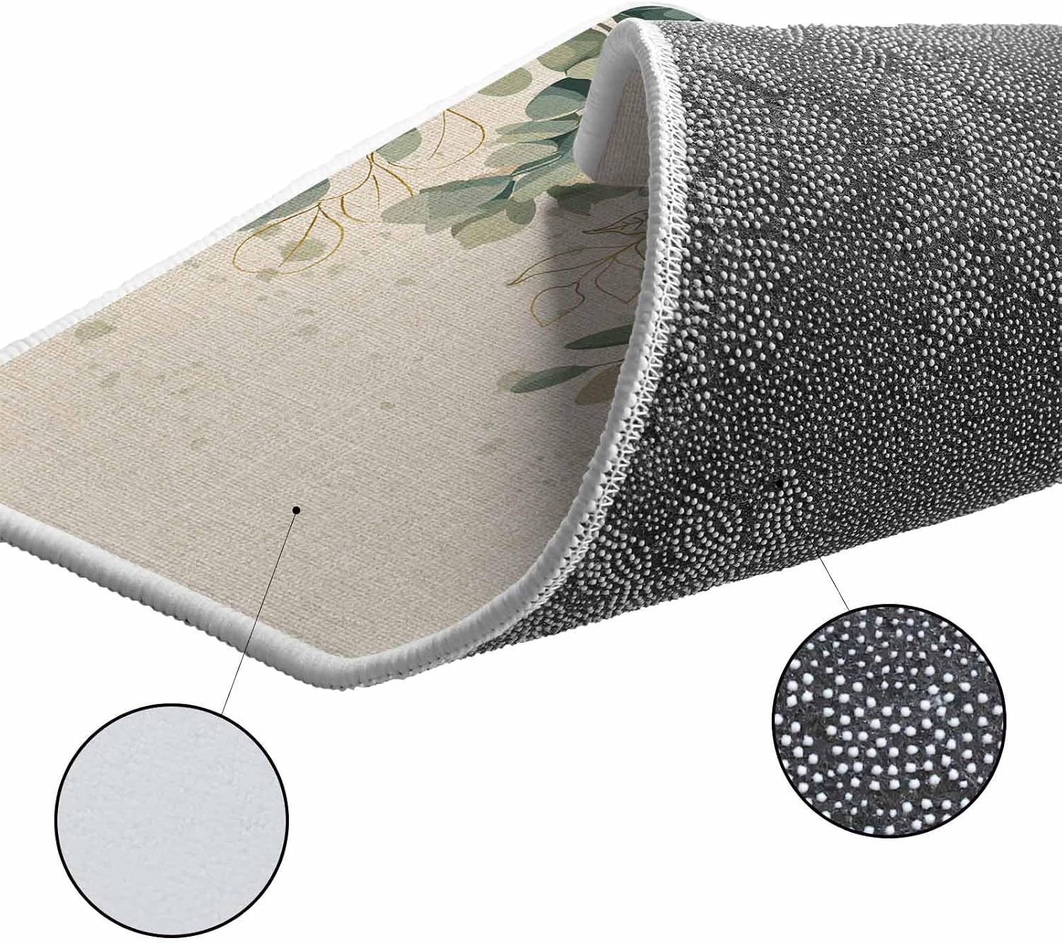 Spring Eucalyptus Kitchen Rugs and Mats Set of 2, Non-Slip Kitchen Sink Mat, Summer Botanical Leaves Beige Watercolor Washable Doormat Bathroom Rugs Runner for Bedroom 15.7"x23.6"+15.7"x47.2"