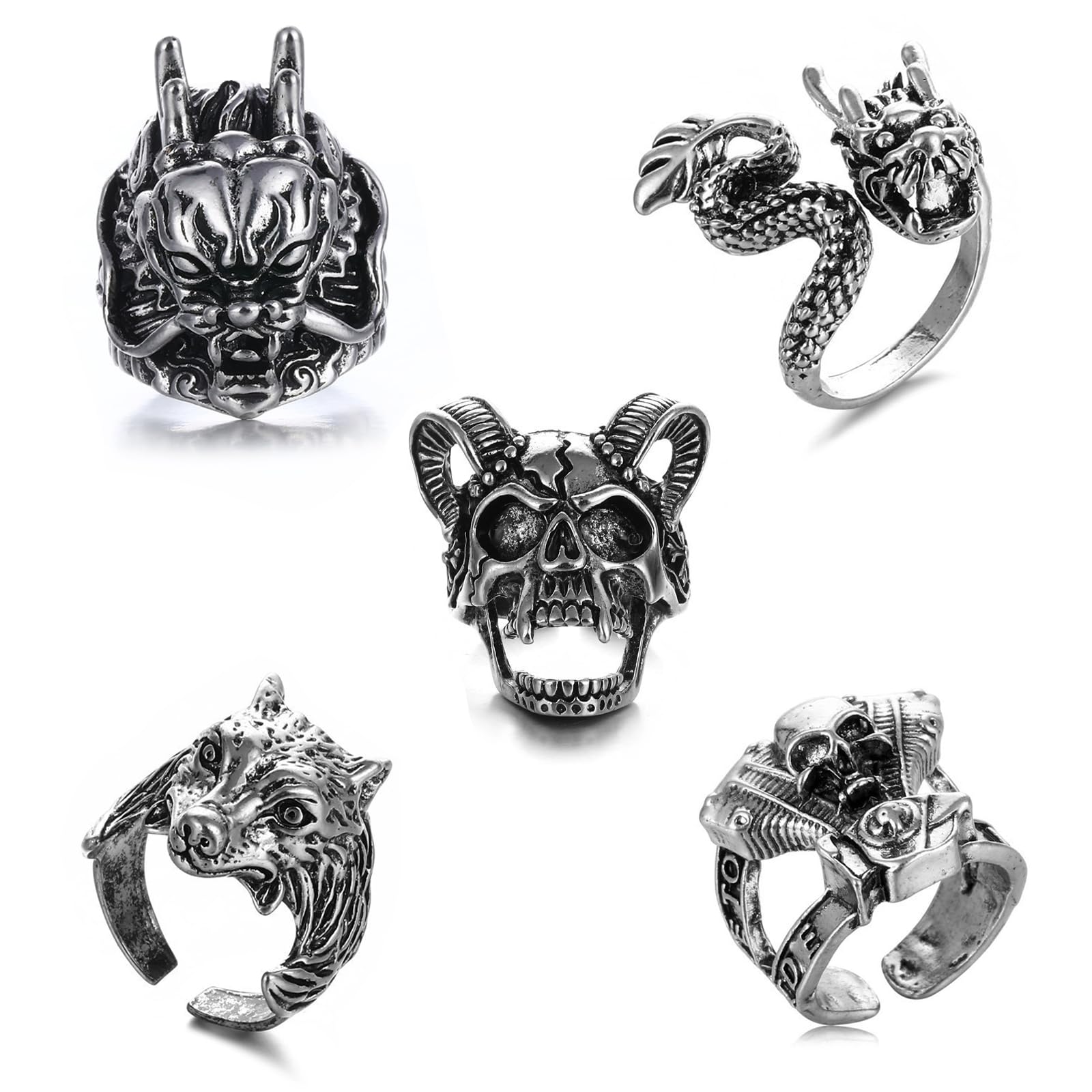 HSLPSM Anello a forma di teschio, per Halloween, decorazione di Halloween, con testa di leone, in acciaio inox, da uomo, per Halloween, biker, da uomo, con testa a teschio, anello a scheletro