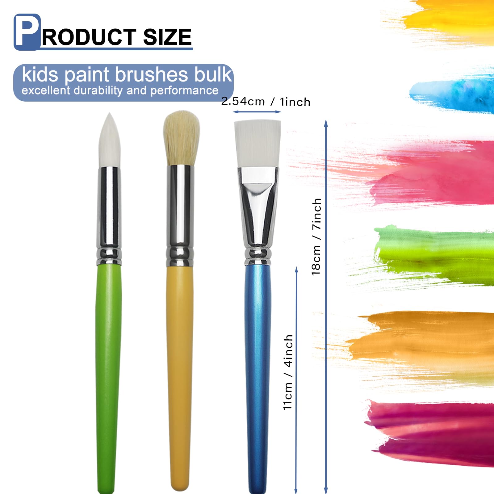 Lot de 36 pinceaux de peinture en vrac pour enfants, pour la rentrée scolaire, pinceaux plats et ronds pour tout-petits et salles de classe, manche court en bois