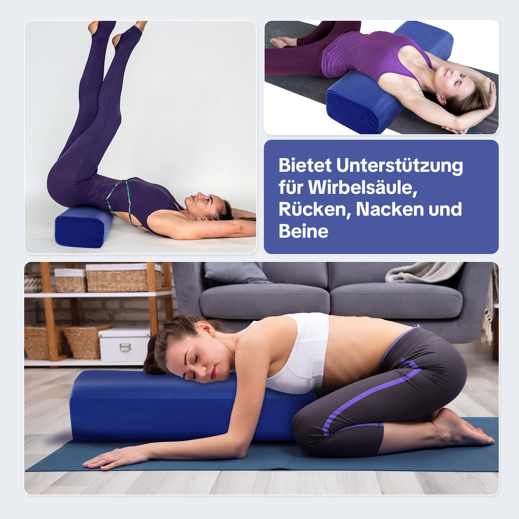 Yoga-Bolster-Kissen, Rechteckiges Yoga-Bolster mit einteiligem Schaumstoffkern und Tragegriff, Meditationskissen mit waschbarem Bezug für Restorative Yoga & Meditation