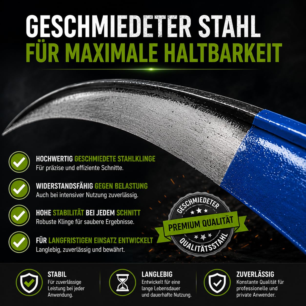 Sense ohne Stil Sägezahngras Wildwuchssense 50/60/70/80/90 cm, Sensensichel für Mähen von Gras Getreide, Unkraut, Handsense, Gartensense Waldsense Unkraut, Sense für Garten (50 cm)