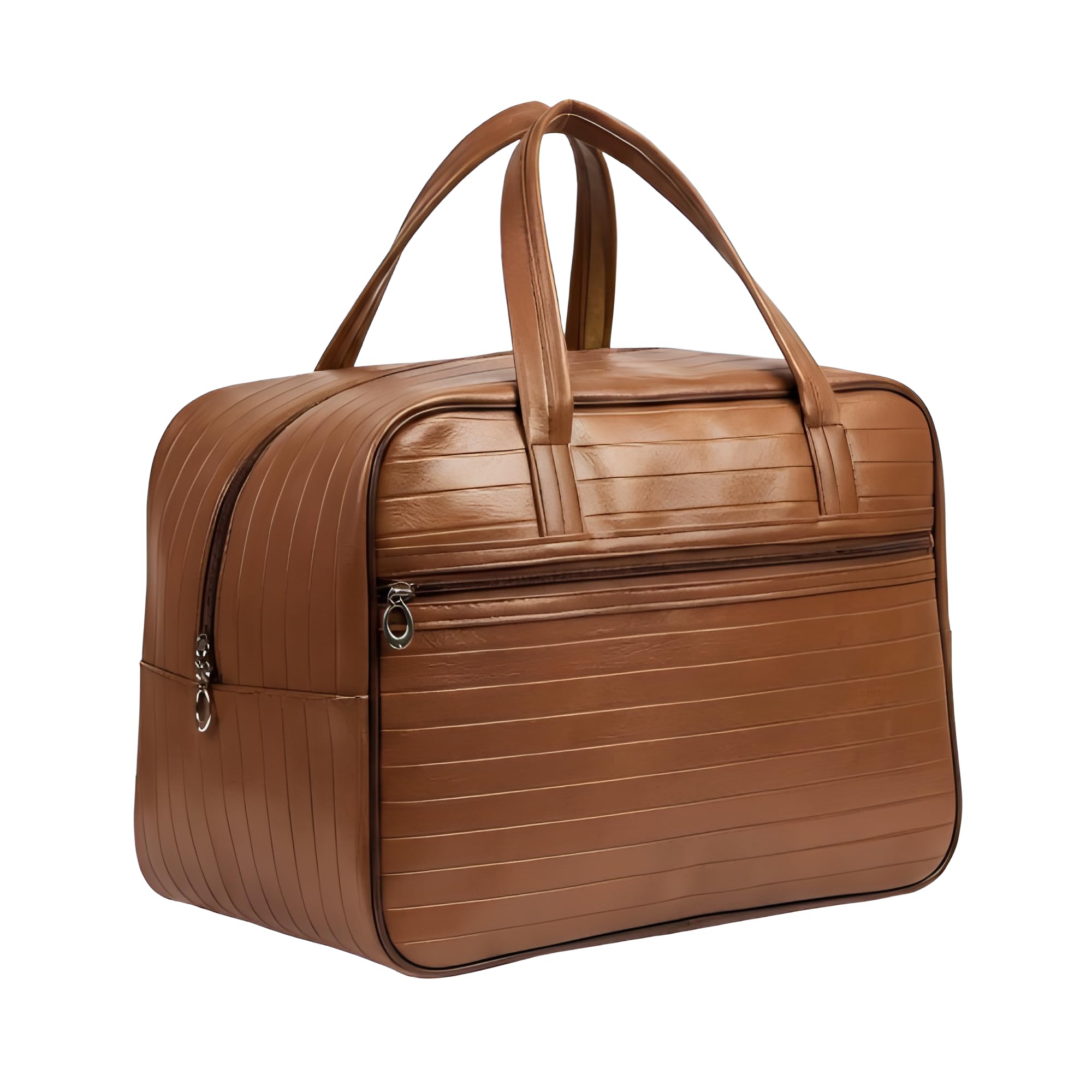 Travel Duffle Bag for Men & Women, Brown Leatherette, 20L Capacity, Carry-On Weekender with Front Zip Pocket, 33x22x26 cm-image-24