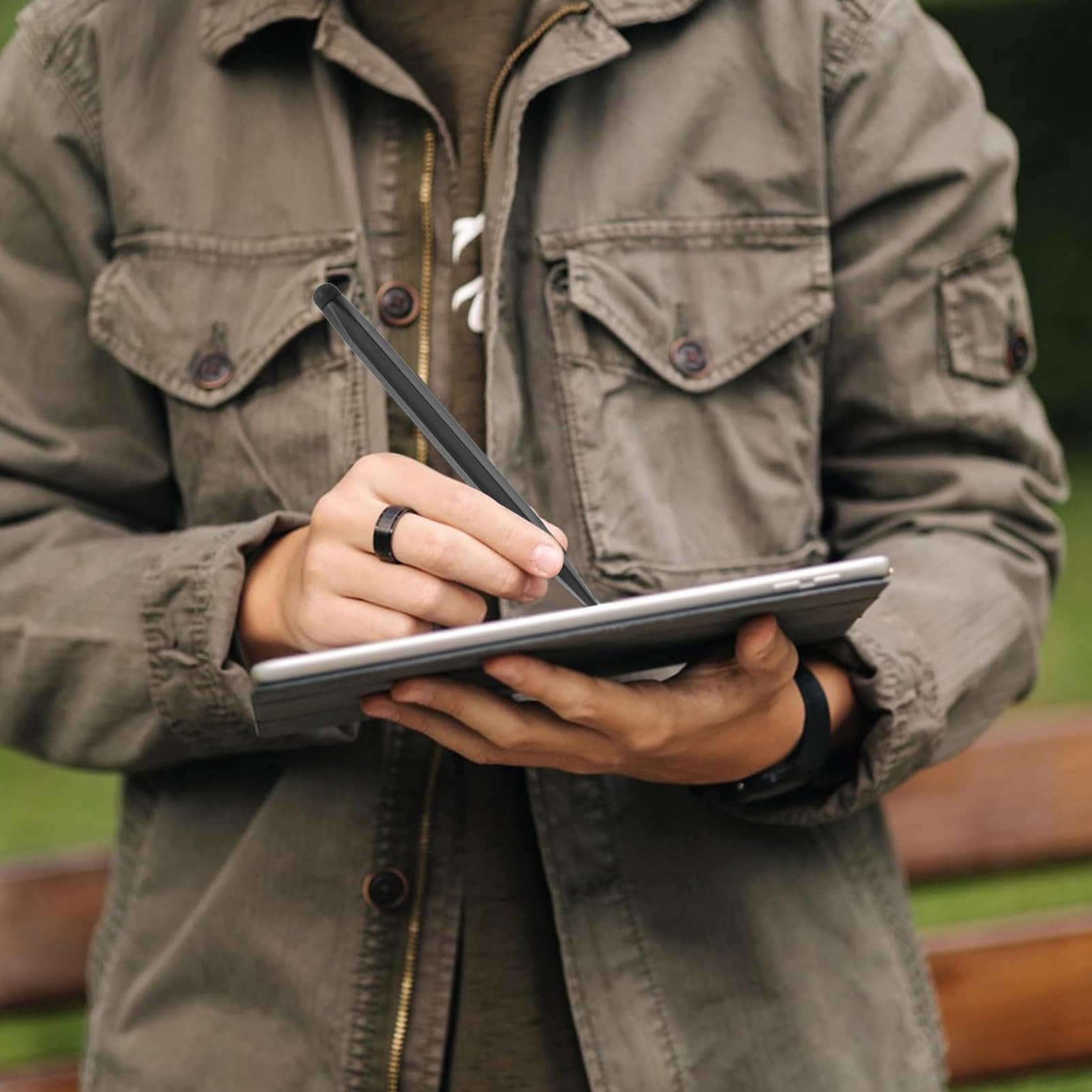 Penna touch screen a doppia punta, ad alta sensibilità, per lavagne elettroniche, penna di precisione per touchscreen per affari, ufficio, istruzione e presentazioni di riunioni, 15,5 x 1 x 1 cm