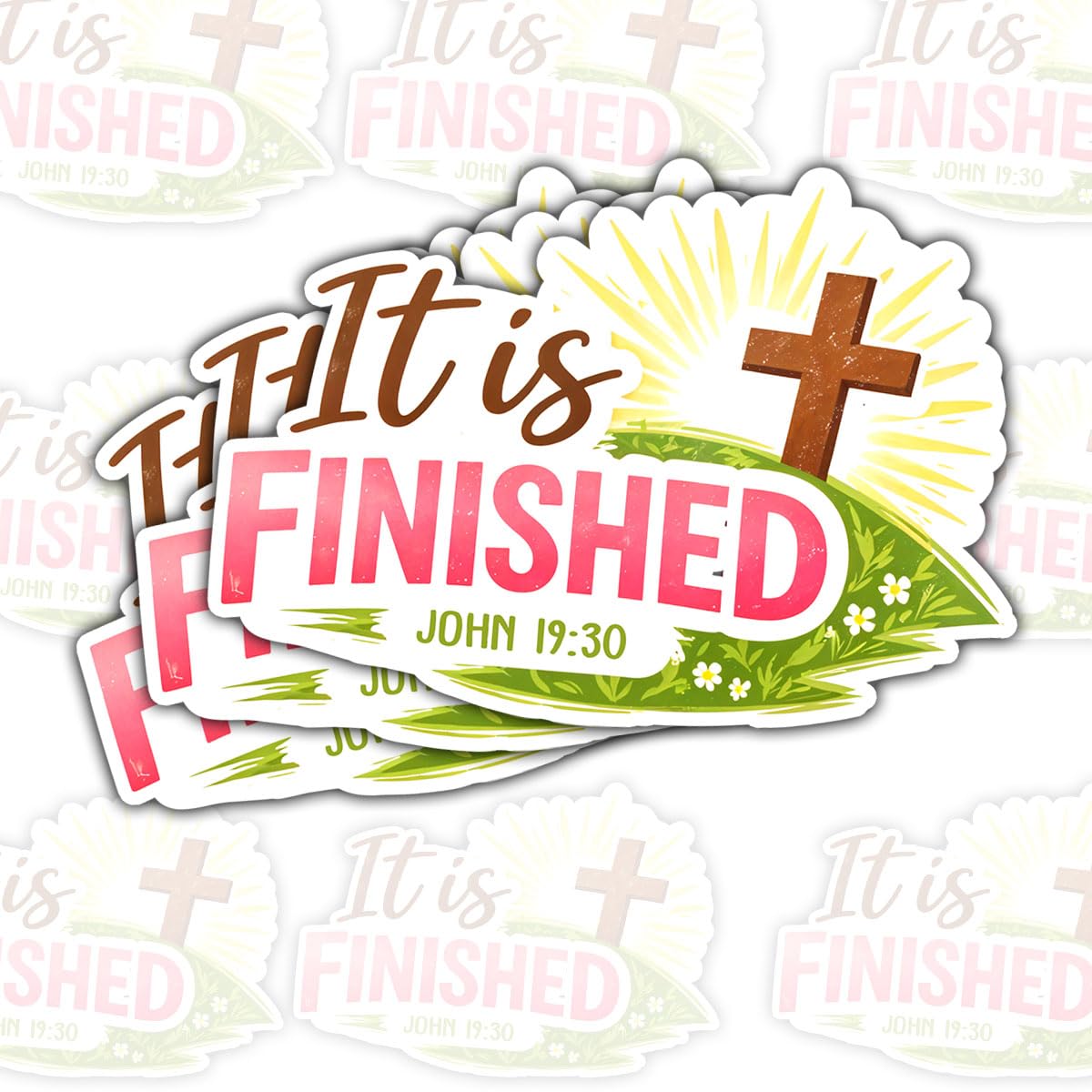 3 calcomanías de vinilo "It is Finished" con versículos bíblicos para laptops