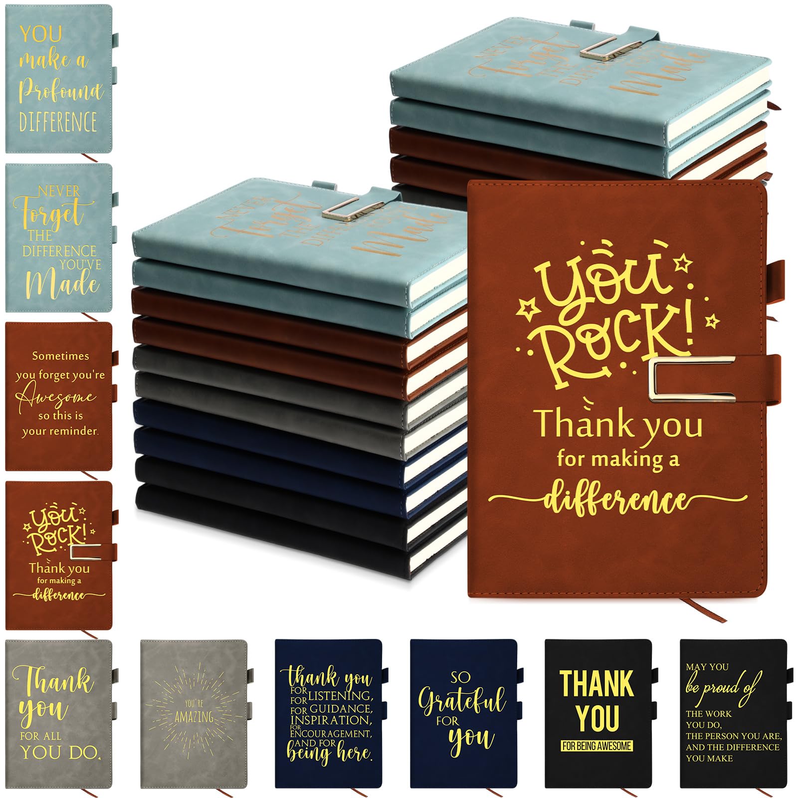 Fulmoon 10 Pcs Valentines Employee Appreciation Gifts Bulk Inspirational Thank You Notebook A5 Leather Notebooks for Coworker Team Staff Volunteer