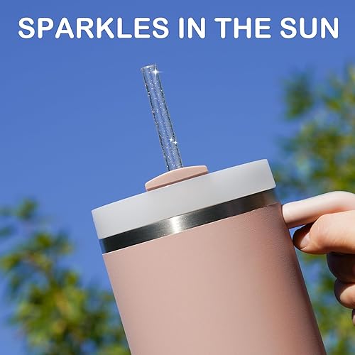 Miniatura 3 de NiHome Pajitas de 40 onzas, paquete de 12 popotes de repuesto de plástico con purpurina para vaso Stanley de 40 onzas, popotes reutilizables de 0.32