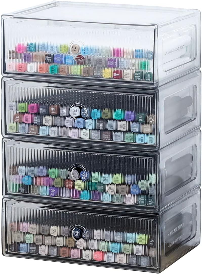 Organizadores de cajones transparentes para oficina, caja de almacenamiento de plástico para suministros de arte, rotulador, papelería escolar,