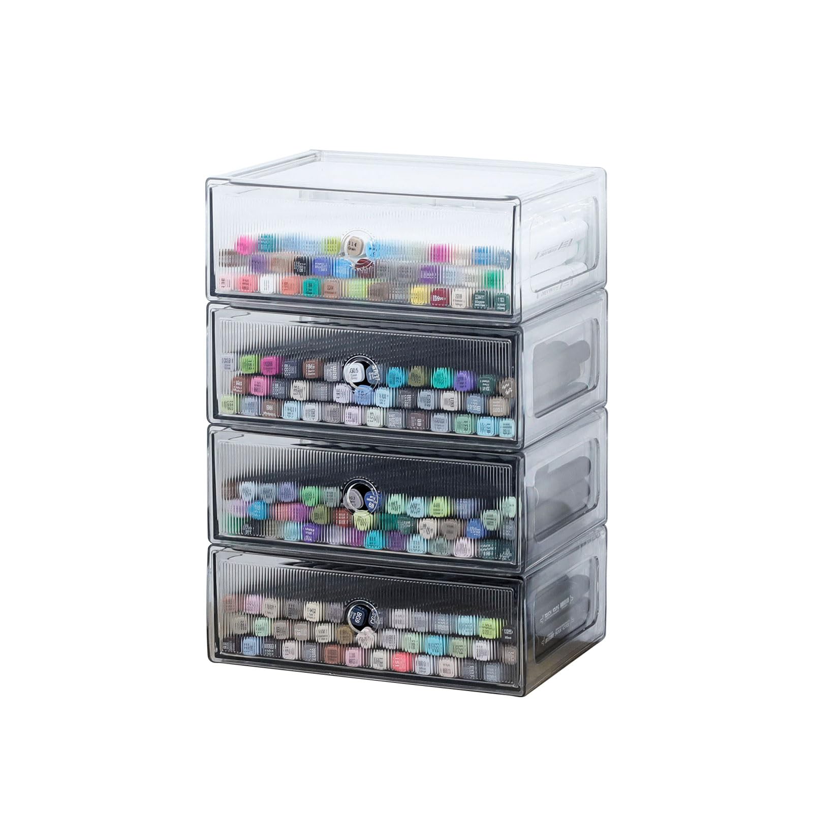 Organizzatori trasparenti per cassetti da scrivania, 4 cassetti, in plastica | Organizer da scrivania impilabile e accessori, per pennarelli, matite, cancelleria, per casa, ufficio, bagno, cucina