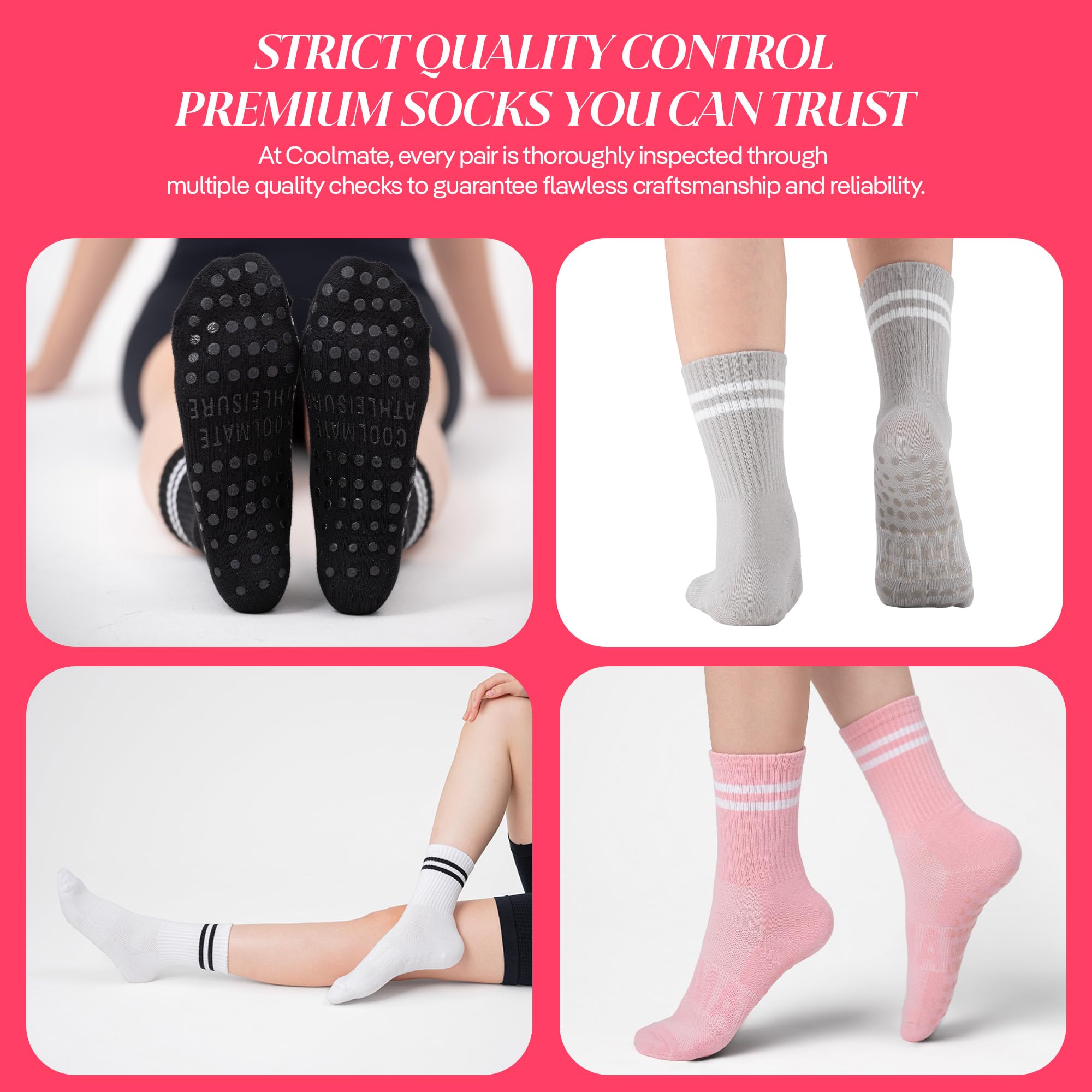CoolMate Calcetines de pilates con agarres para mujer, calcetines de yoga, calcetines antideslizantes para mujer, para entrenamiento, barra, regalos de pilates