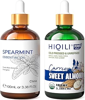 HIQILI Spearmint Oil Essential Oil and Sweet Almond Oil, 100% Pure Natural for Aromatherapy - 3.38 Fl Oz