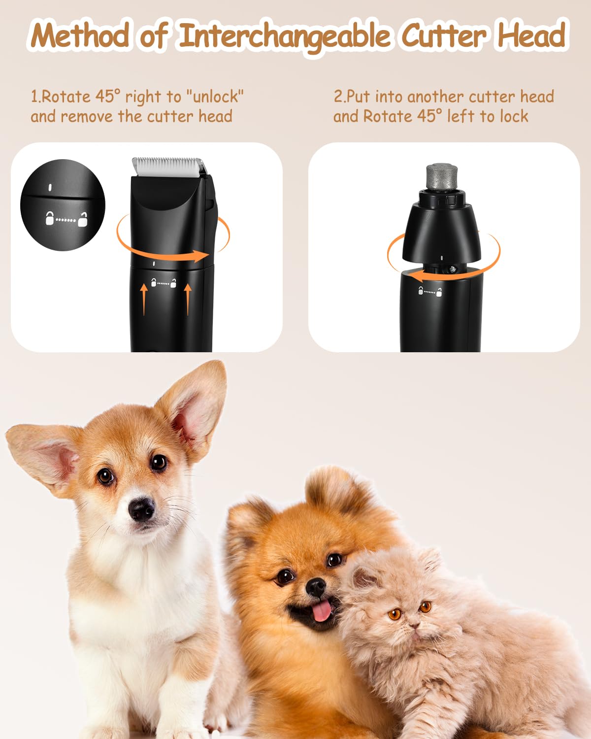 Tondeuse 4 en 1 pour chien pour toilettage de pattes, kit de toilettage pour chien rechargeable USB-C avec deux vitesses, rasoir sans fil pour poils épais pour caniche, petits animaux de