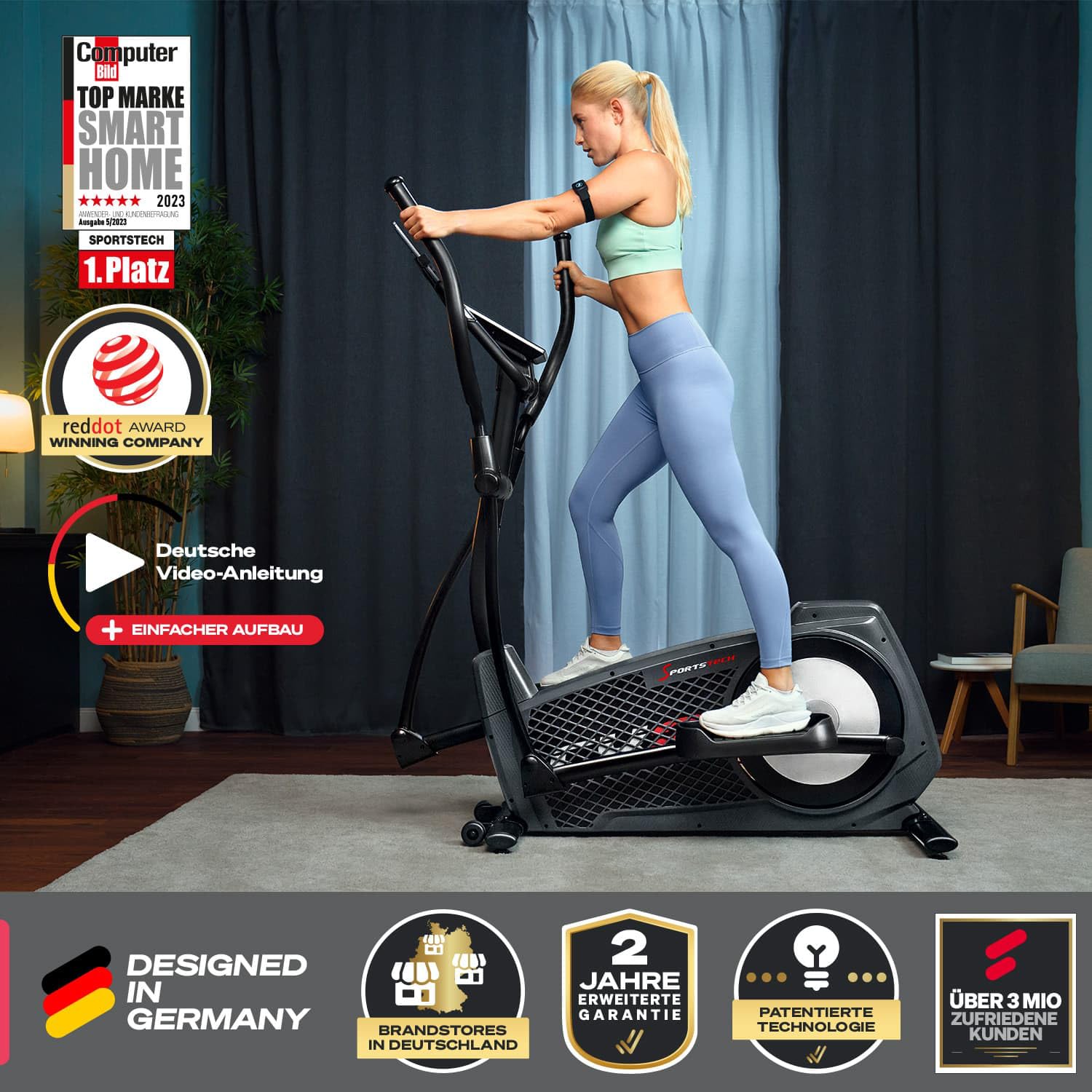 Sportstech CX2 Crosstrainer mit Stromgenerator Interaktive Video-Events Multiplayer-App