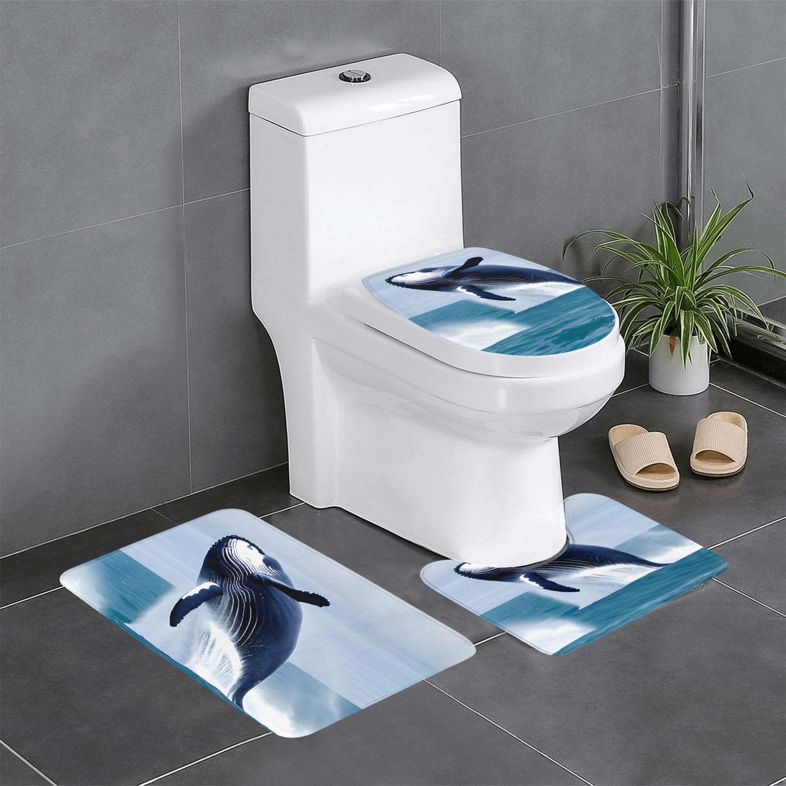 Tapis de salle de bain antidérapants baleine lot de 3 pour contour de wc et coiffeuse