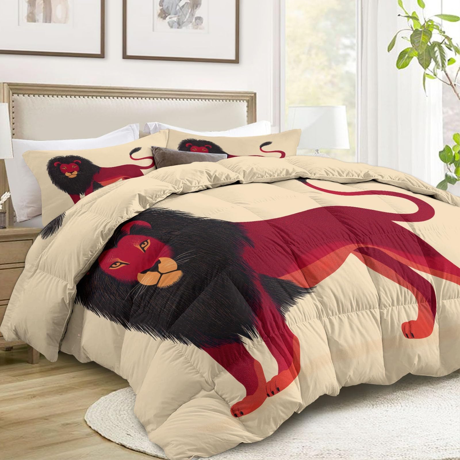 Piumino matrimoniale senza copertura 7,5 Tog, animale leone rosso morbido e caldo, piumino senza copertura per bambini, minimalismo, estate inverno, lavabile, trapunta per camera dei bambini