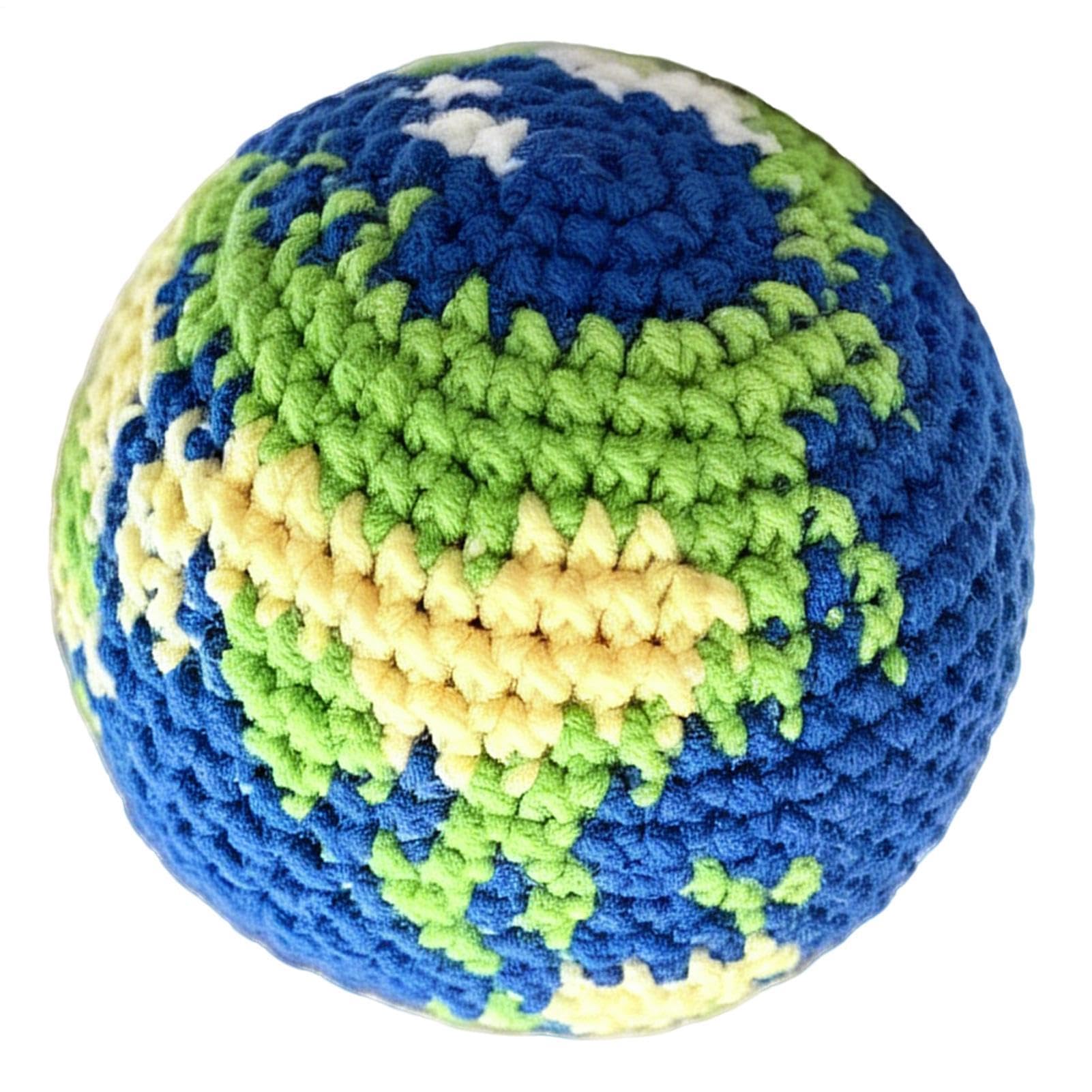 Crochet Hacky Ball, With Handmade Knitted Globe Earth Design, 5x5cm, Portable Footbag Häcky Sack Toy, Soft Hacky Ball For Foot Juggling Games, For Adults Kids Outdoor Sports Parties Daily Leisure Use