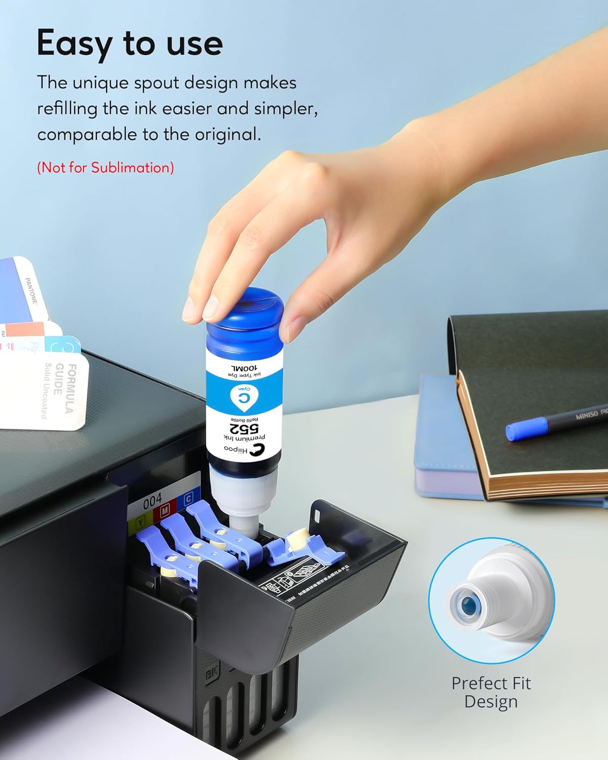 Hiipoo 600ml 552 Ink Replacement for T552 Ink Refill Bottles for Photo ET-8500 ET-8550 Wide-Format Supertank Printers (Not Sublimation Ink)