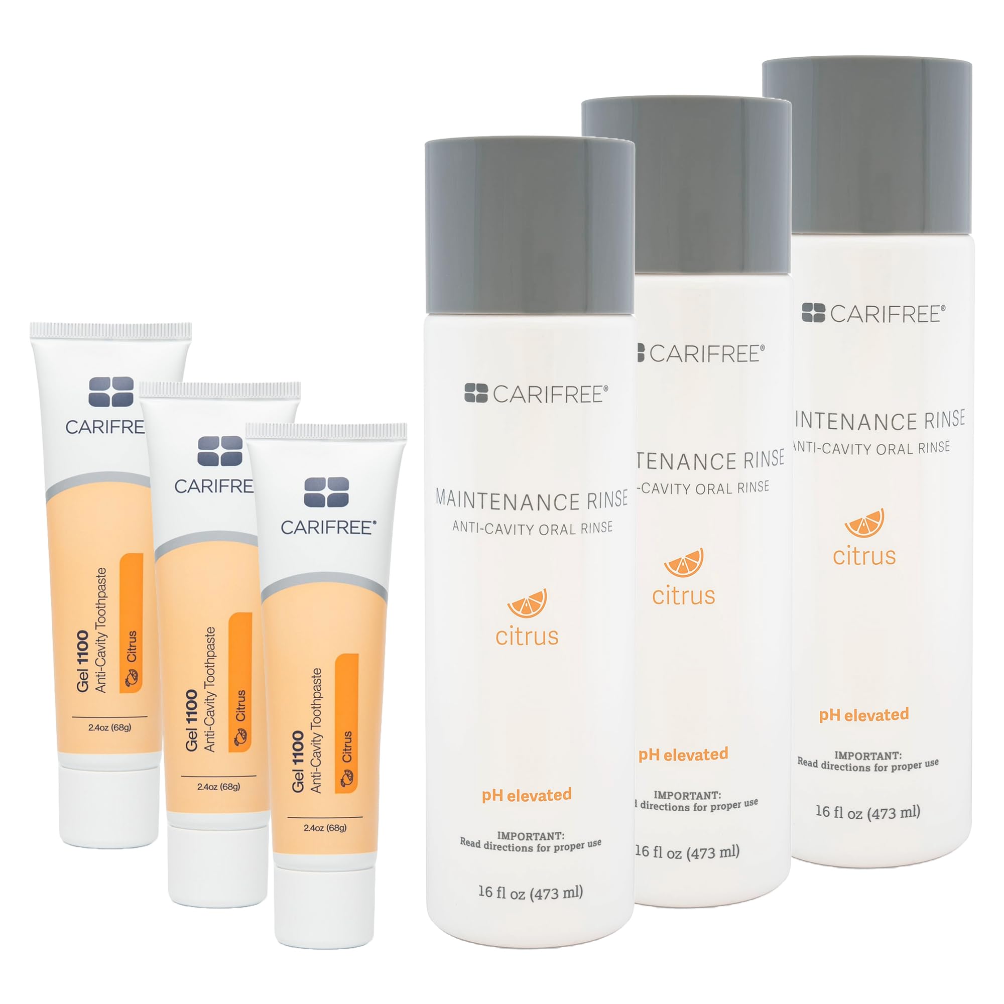 CariFree Maintenance Prevention Kit Citrus Anti-Cavity Fluoride Toothpaste Mouthwash Freshens Breath and Moistens Mouth Dentist Recommended for Oral