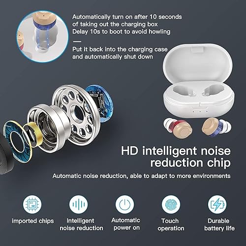 Miniatura 5 de Audífonos táctiles nano recargables para personas mayores y adultos, pérdida auditiva grave con cancelación de ruido, fácil control de volumen, par