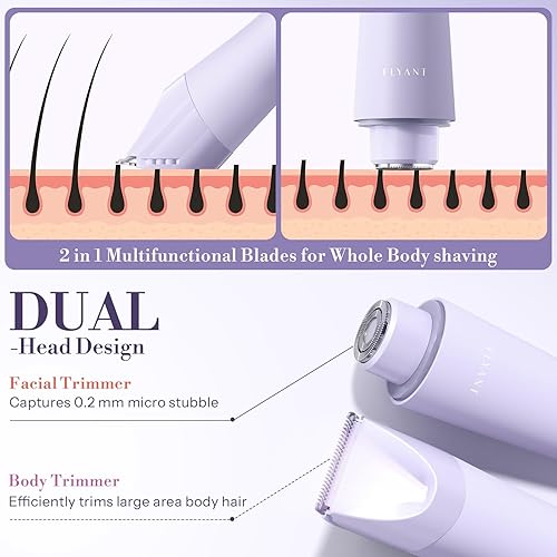 Miniatura 2 de Recortadora de Bikini para Mujeres, Flyant Afeitadora Eléctrica 2 en 1 para Mujeres, Recortadora de Pelo Pubiano Impermeable IPX7 con LED, Navaja de