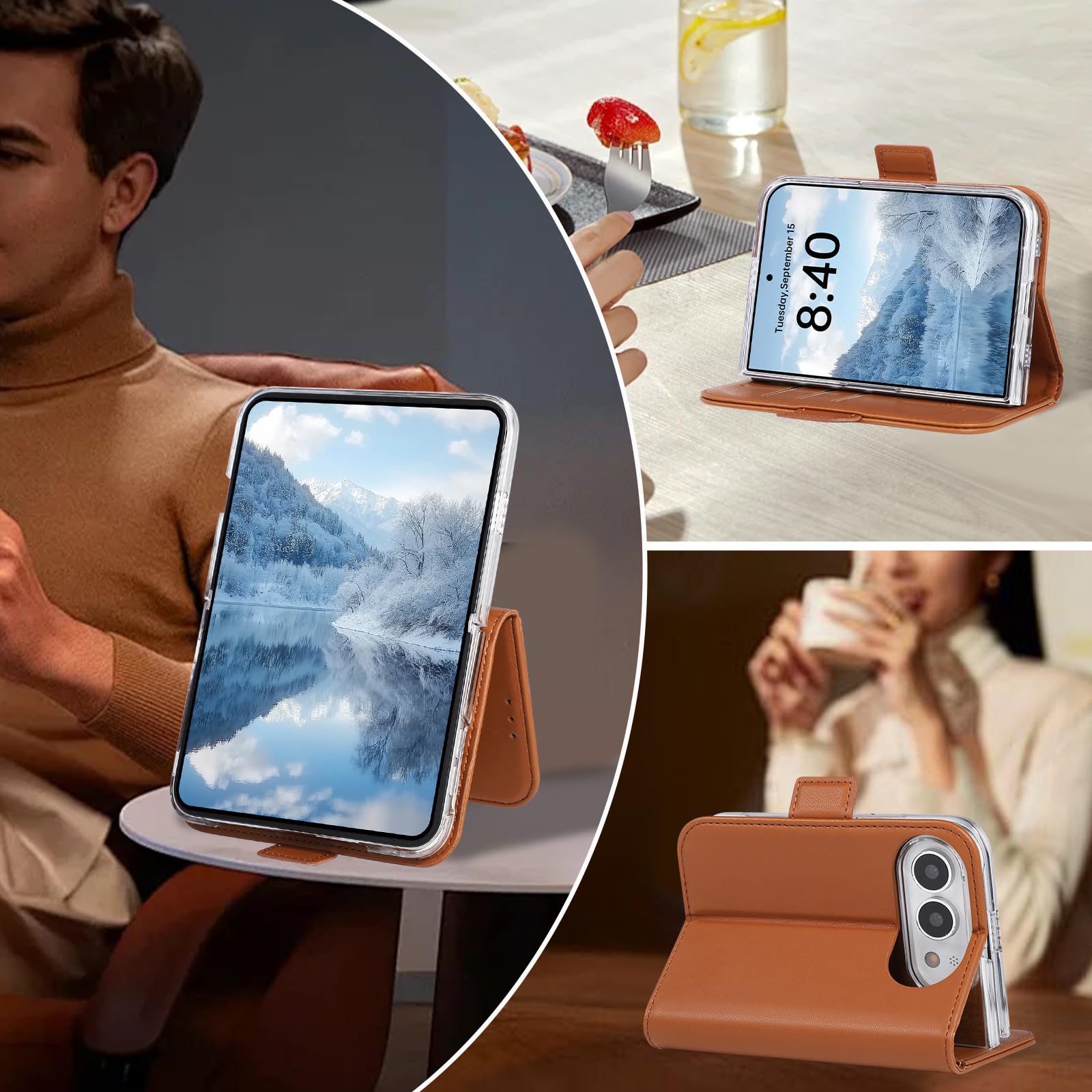 Etui z klapką dla iPhone Duo, Biznes Lichi Wzór Gniazda Kart