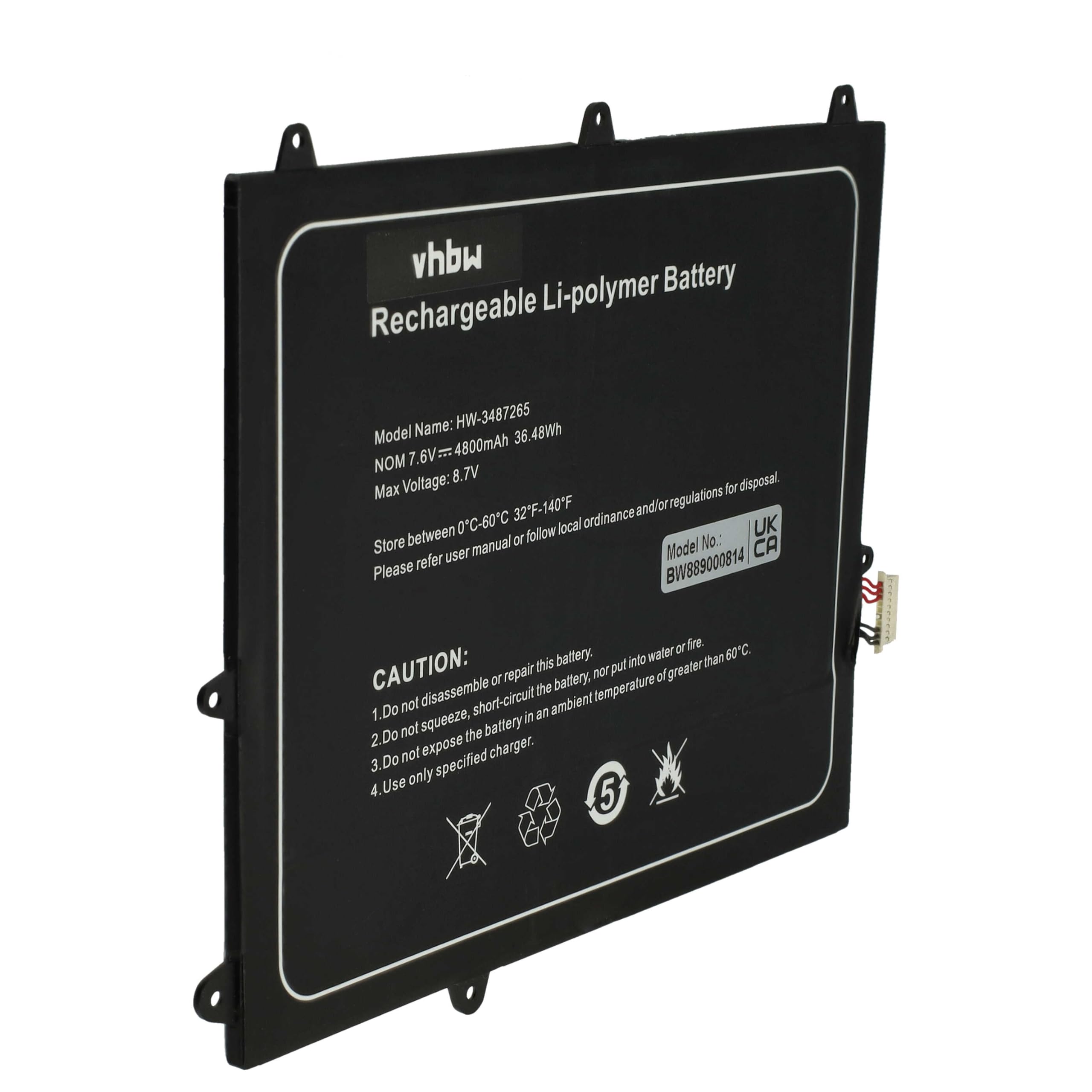 vhbw batteria sostituisce Trekstor 3487265P, HW-3487265, TH116A per notebook (4800mAh, 7,6V, Li-Poly)