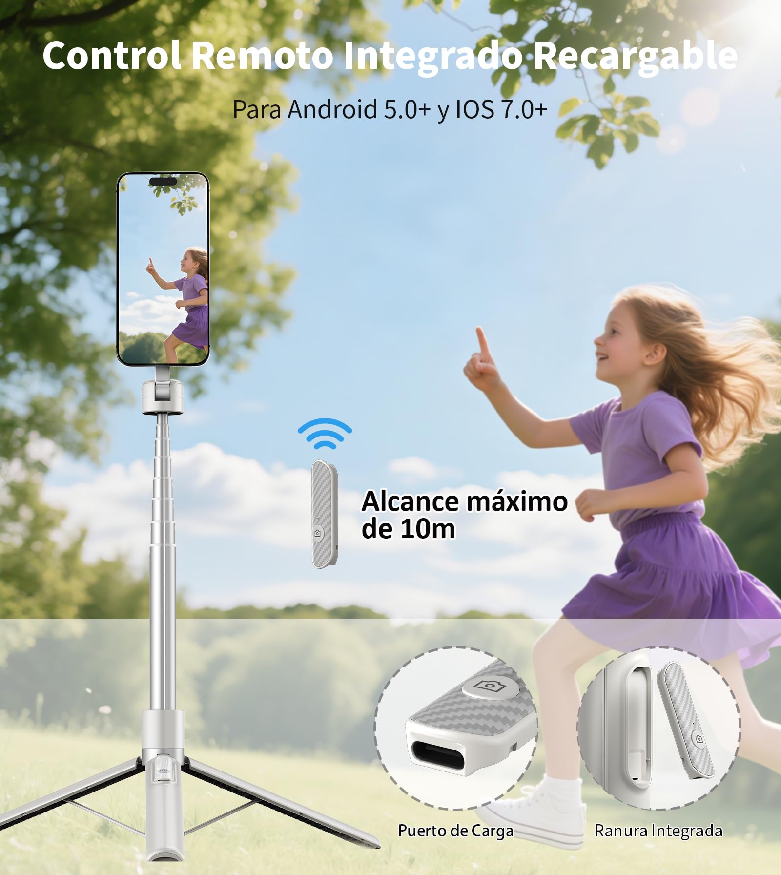 TONEOF 173cm Trípode Magnético para Movil Palo Selfie, Soporte Magnético de Aluminio-Teléfono Giratorio de 360°, Trípode Viaje Retráctil con Anillo Metálico&Control,Kits de Vídeo para Teléfonos
