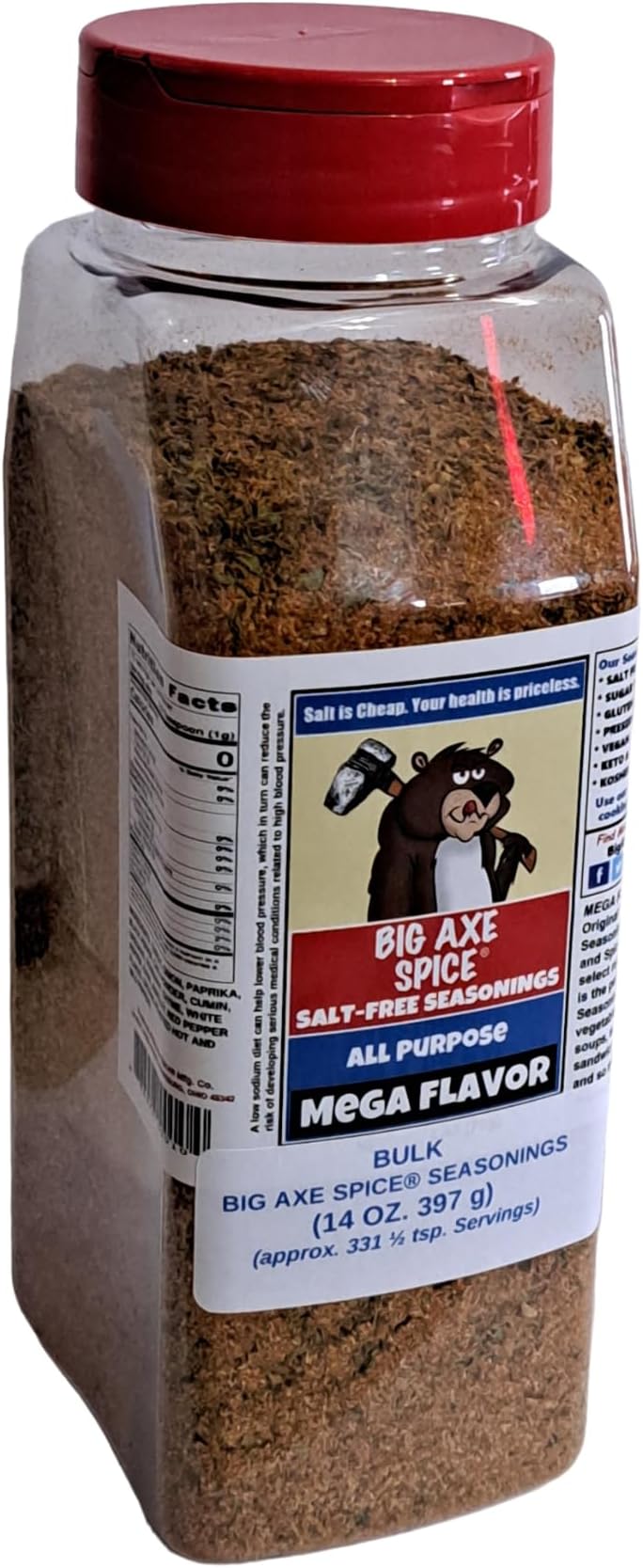Chef Size Bottle 14 oz. Mega Flavor Original All Purpose - Big Axe Spice Salt-Free Seasonings Bulk