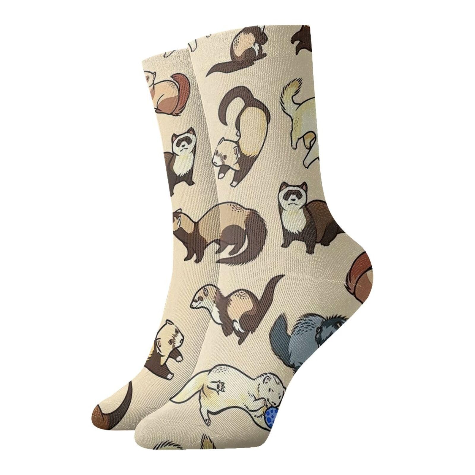 Kapptyy Unisex White Hairy Ferret Soft Thermal Everyday Socks Stretchable Ribbed Cuff For Indoor And Outdoor Use