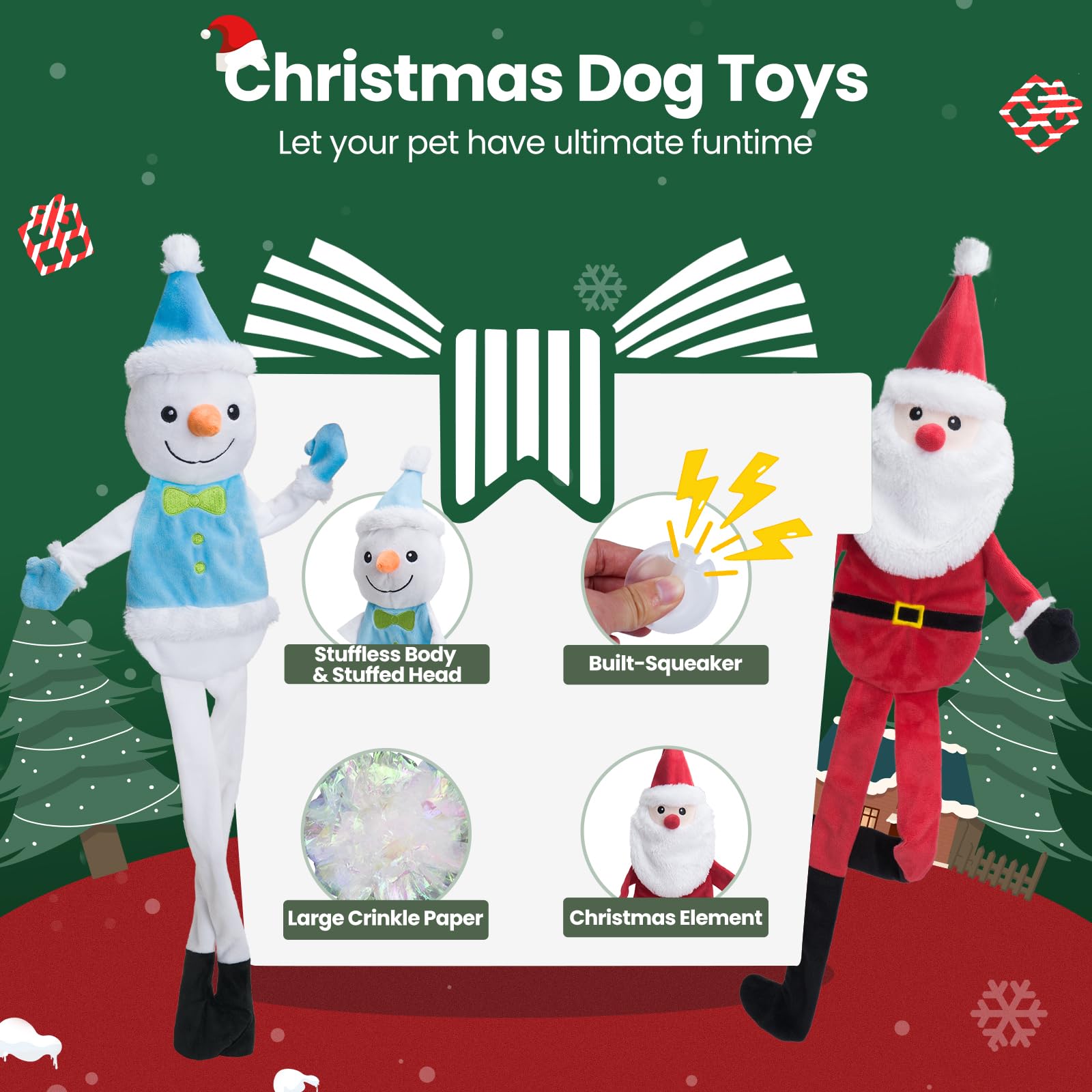 HGB Juguetes chirriantes para perros de Navidad, juguetes arrugados para perros grandes, medianos y pequeños, juguetes interactivos para mantenerlos ocupados, juguetes de peluche para enriquecimiento
