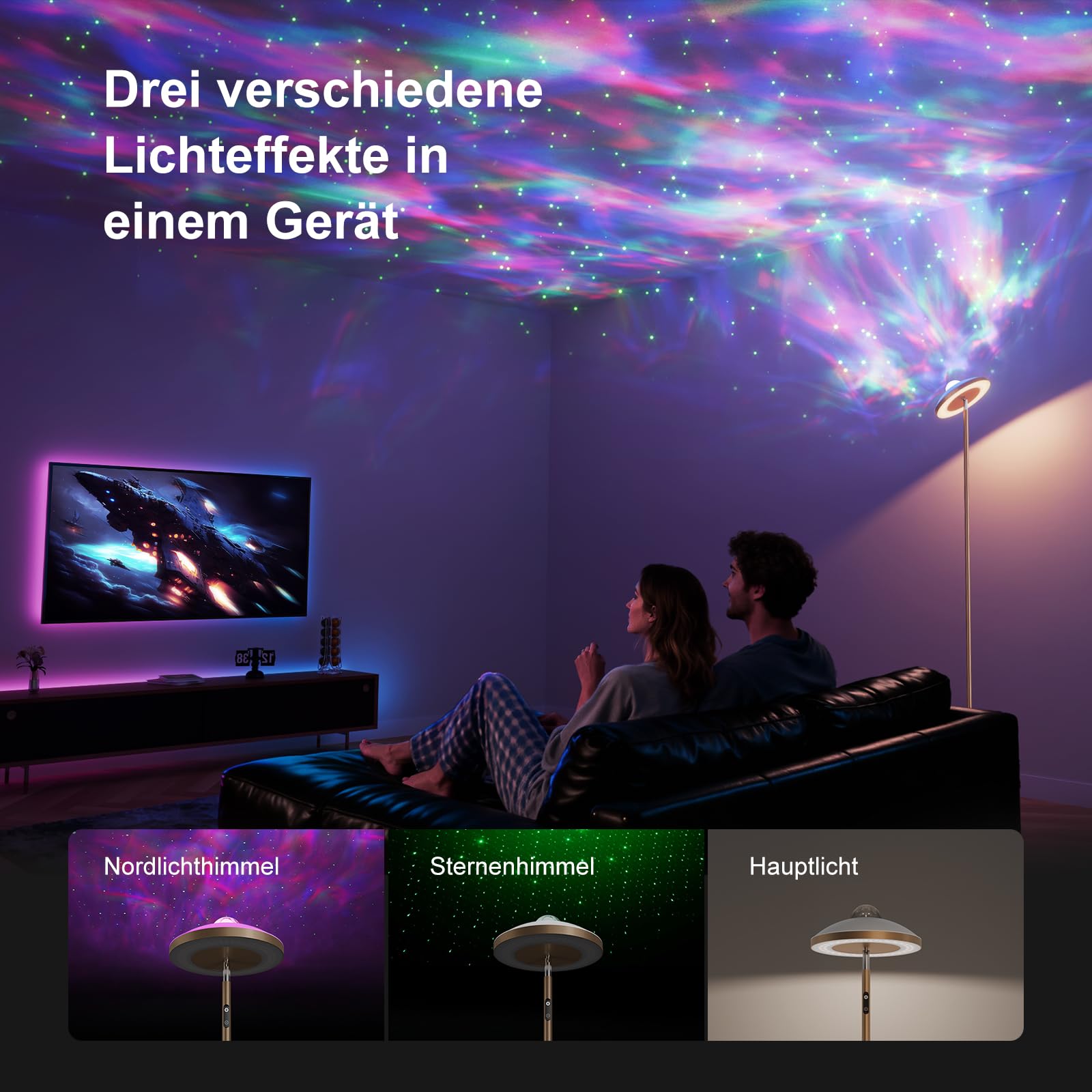 DUSKTEC Inteligentna Lampa PodłOgowa LED Do Salonu Z Pilotem | Projektor „GwieźDziste Niebo” I Lampa Do Czytania | Lampa PodłOgowa Z Funkcją śCiemniania I Timerem – Do Pokoju DziecięCego I Biura
